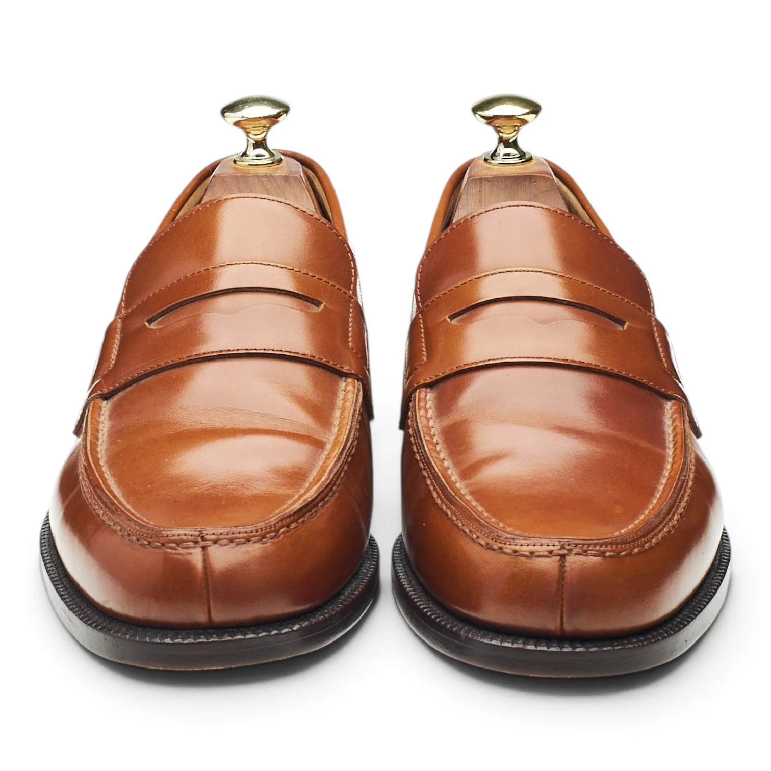 '13219' Tan Brown Leather Split Toe Loafers UK 7.5 E - Image 2