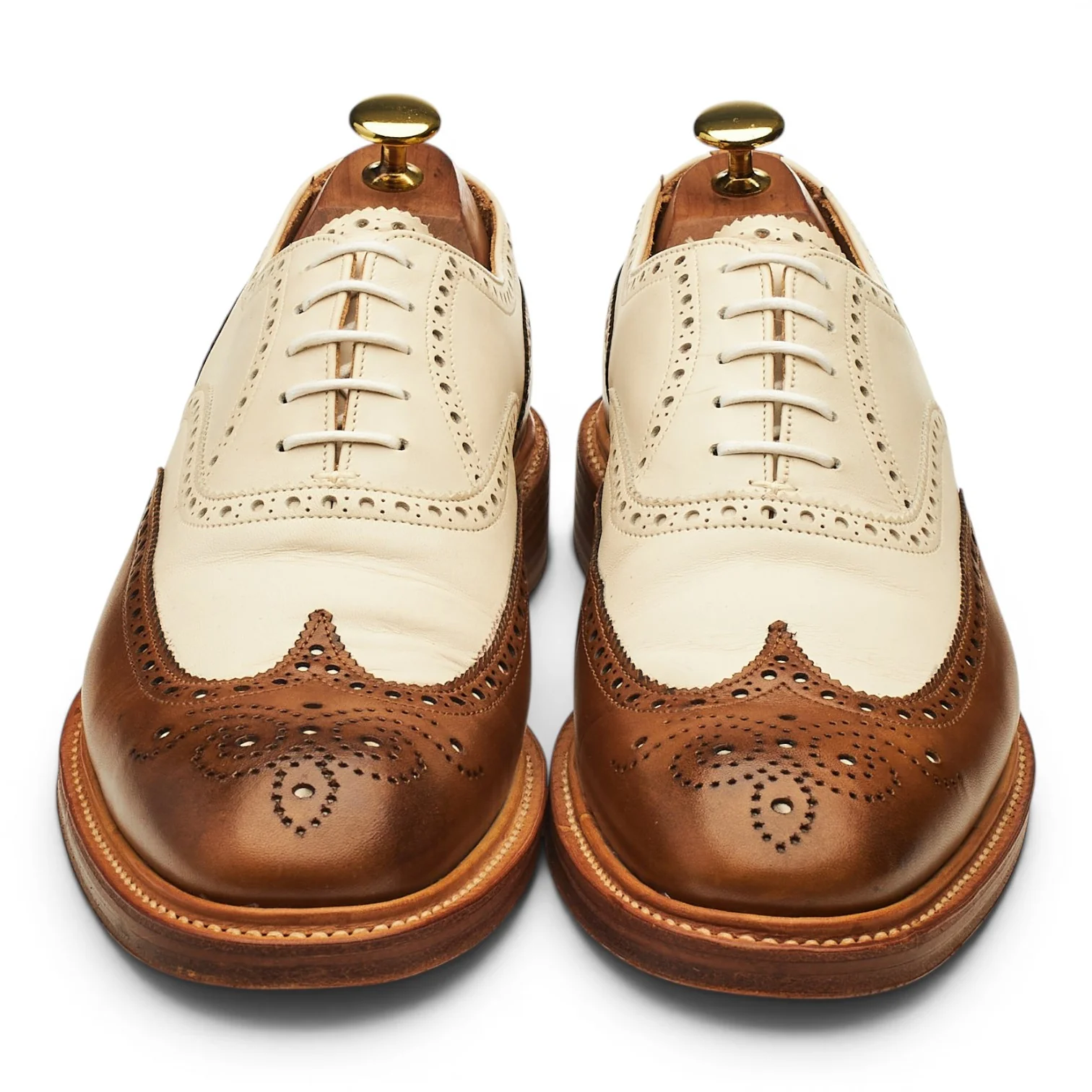 'Archie' Brown & Cream Leather Oxford Spectator Brogues UK 8 F - Image 2