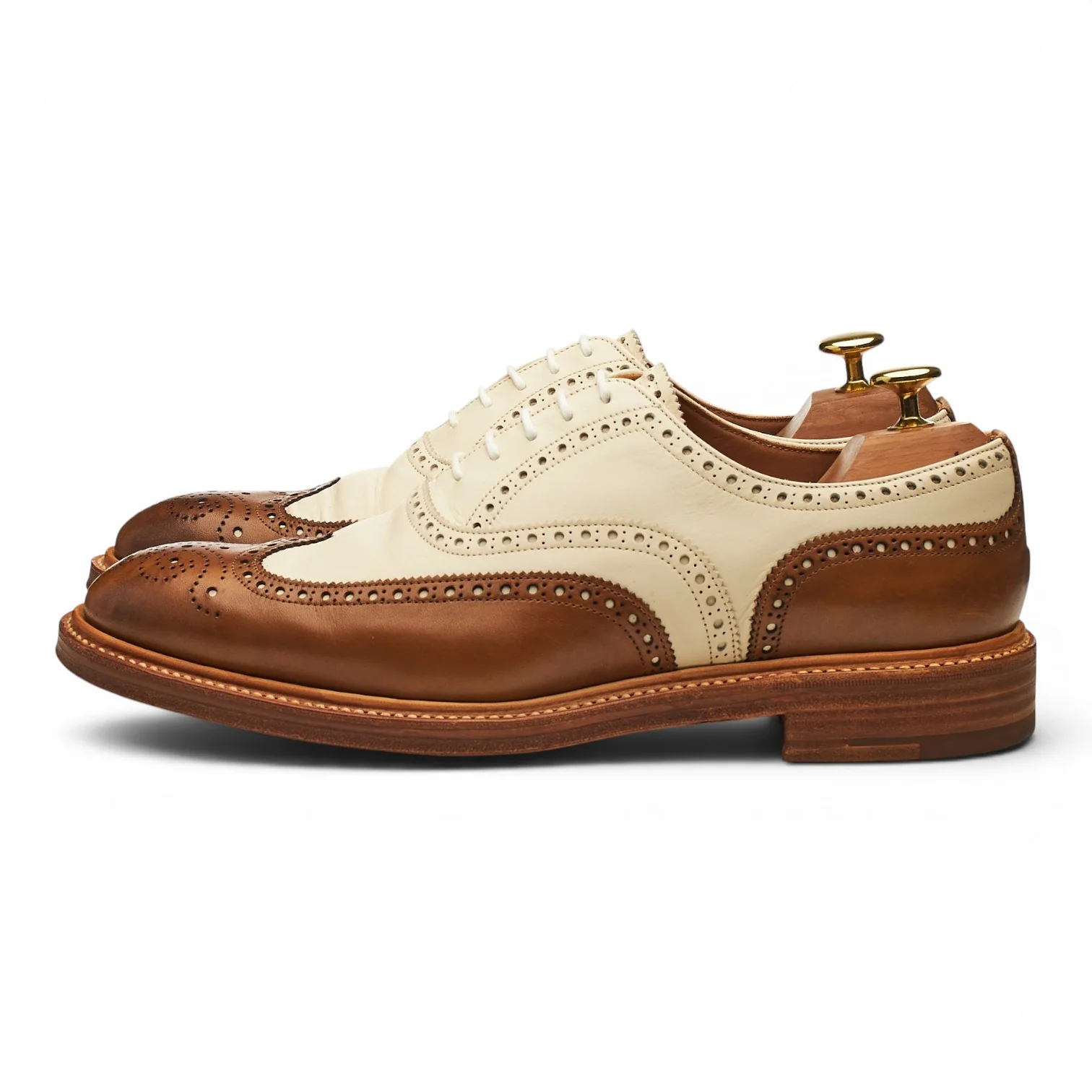 'Archie' Brown & Cream Leather Oxford Spectator Brogues UK 8 F - Image 3