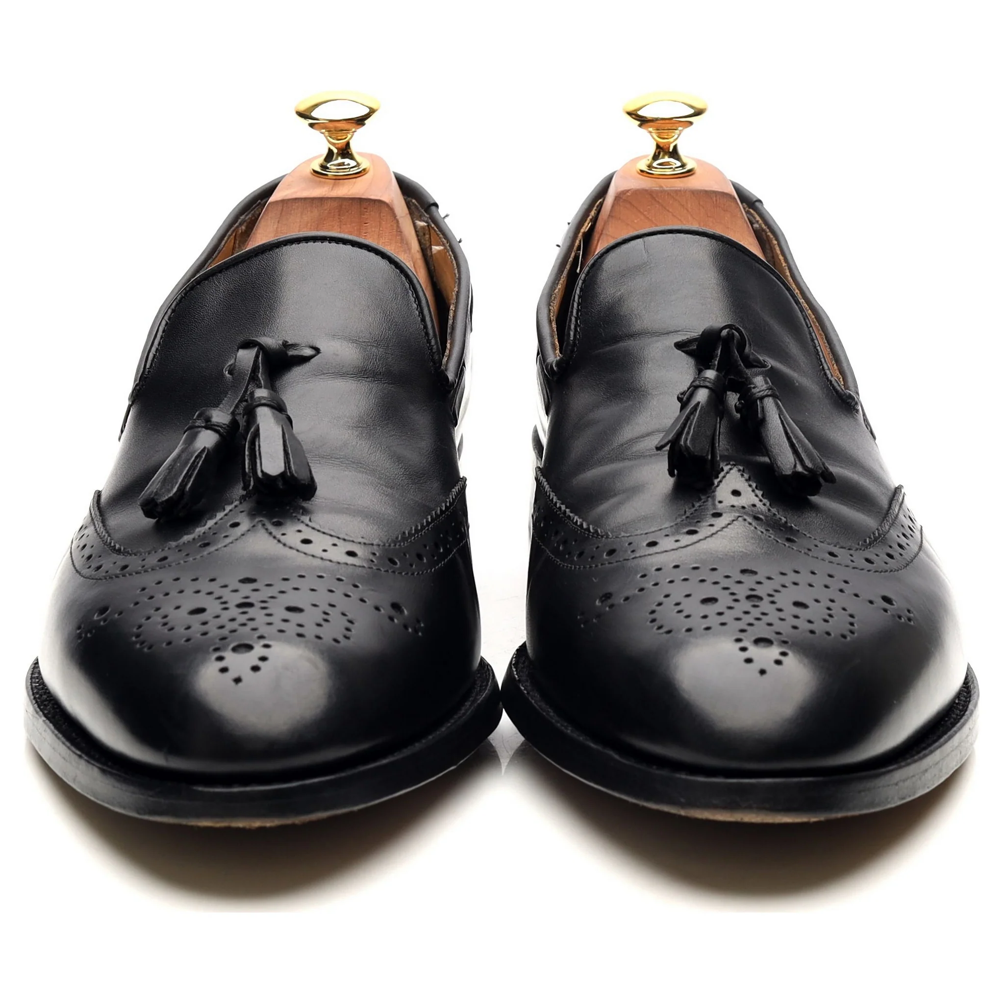 Black Leather Wing Cap Tassel Loafers UK 10 F - Image 8