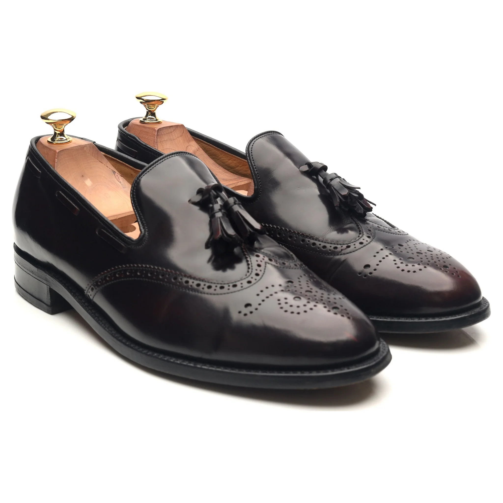 'Clive' Burgundy Leather Wing Cap Tassel Loafers UK 9.5 G - Image 7