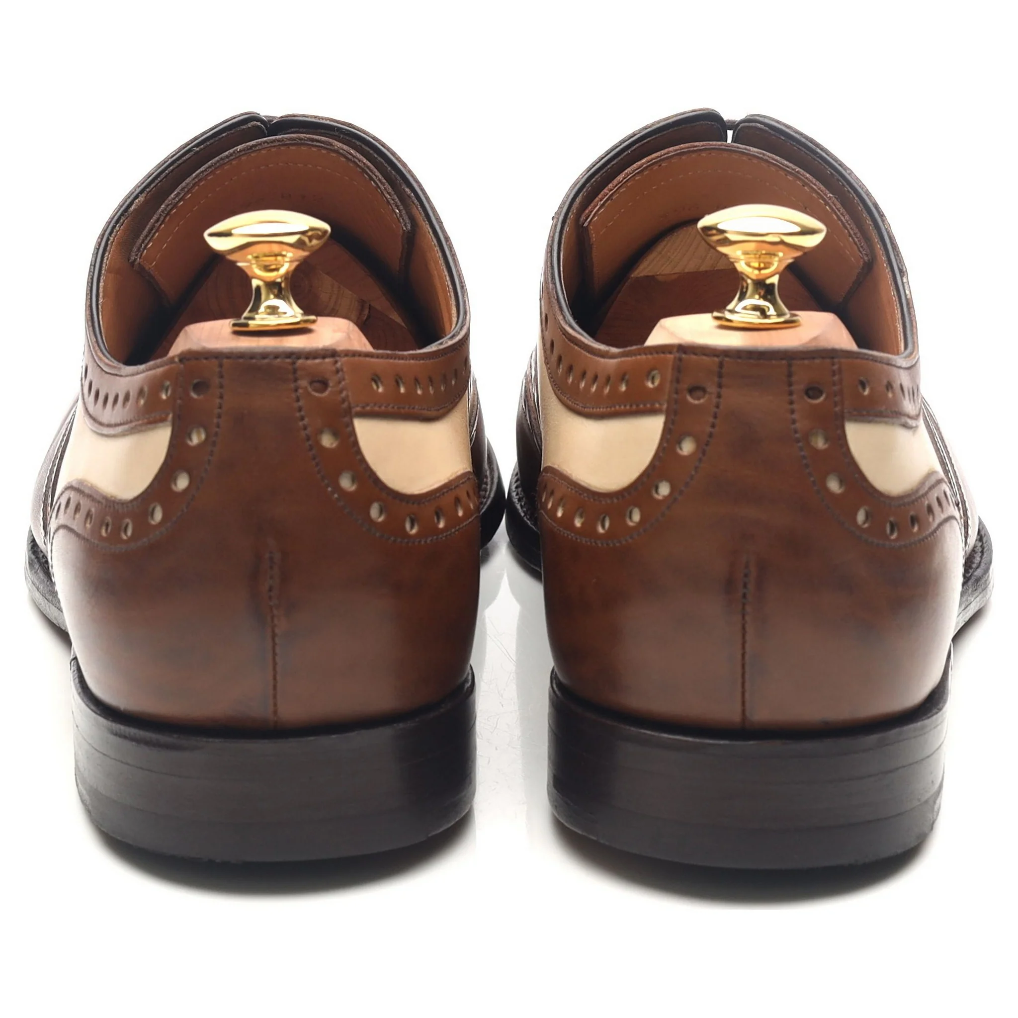 'Cambridge' Brown Beige Two Tone Leather Brogues UK 11 FX - Image 4