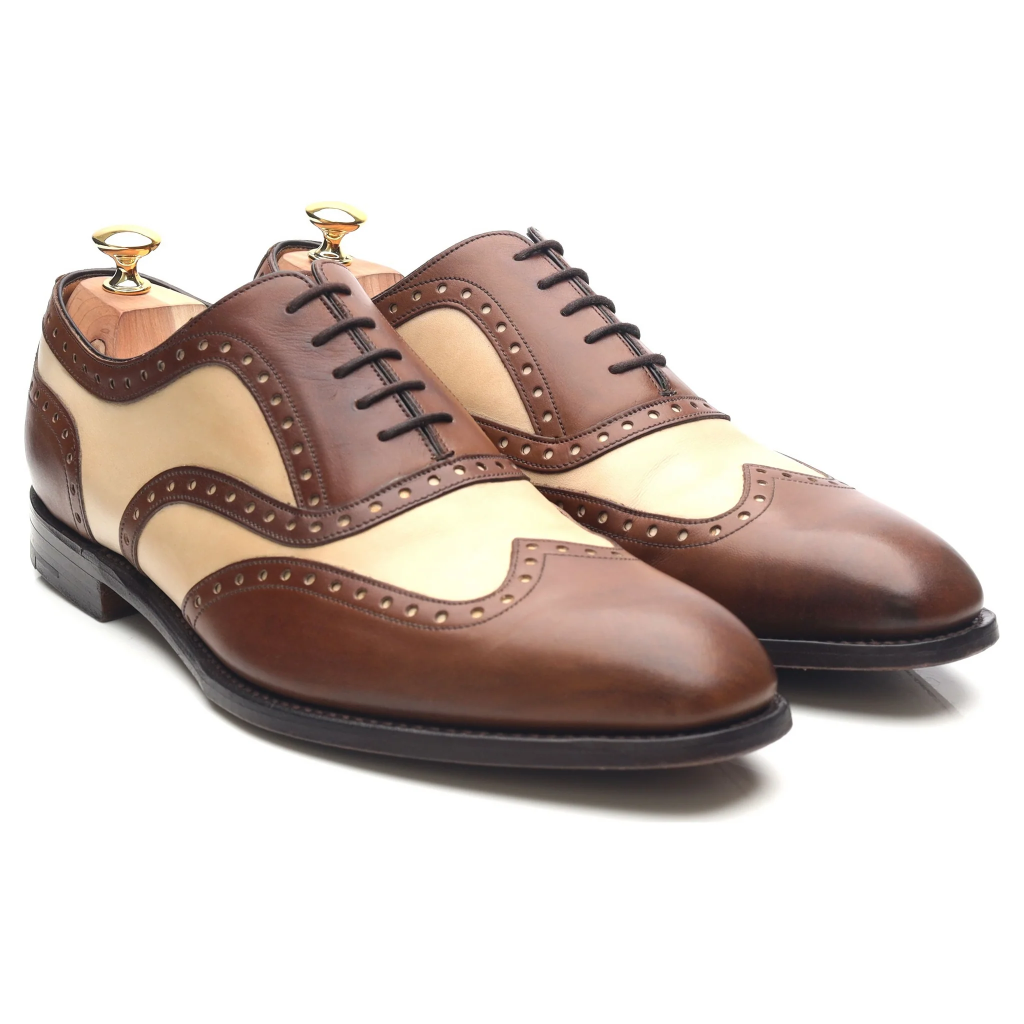 'Cambridge' Brown Beige Two Tone Leather Brogues UK 11 FX - Image 7