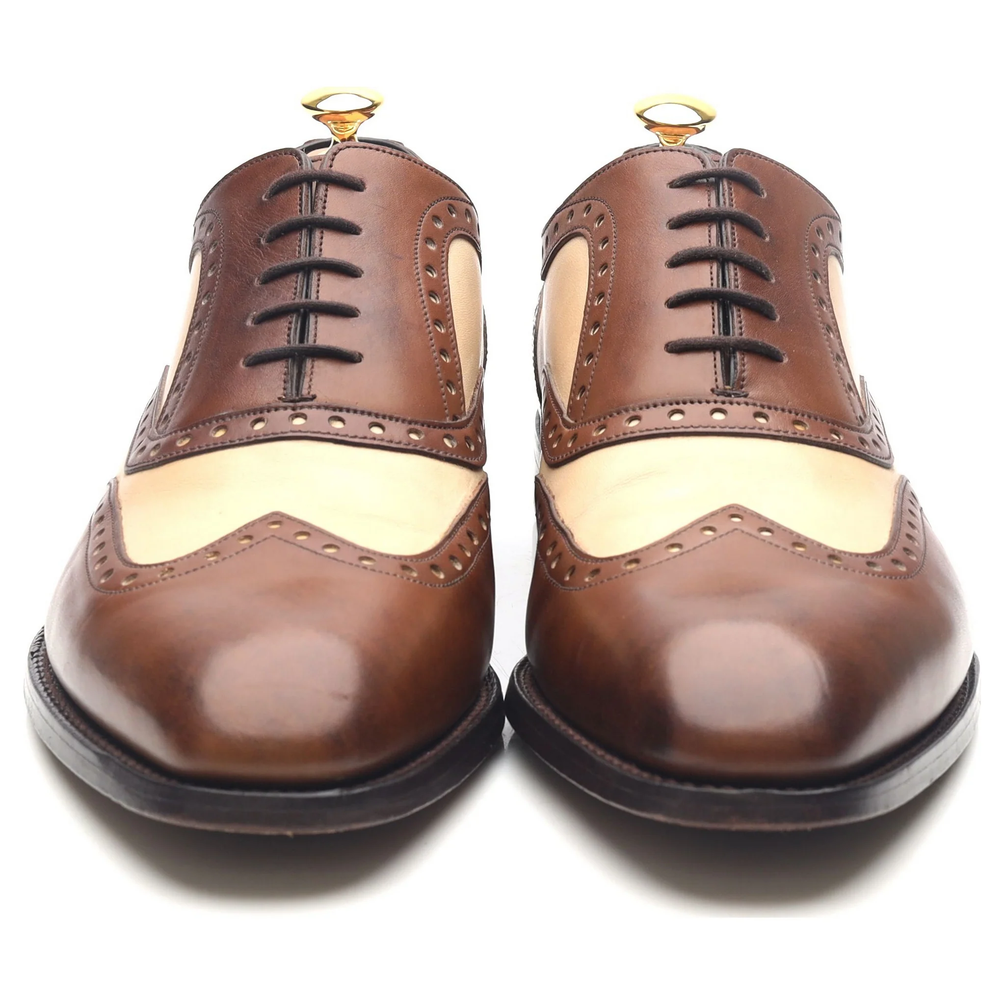 'Cambridge' Brown Beige Two Tone Leather Brogues UK 11 FX - Image 8