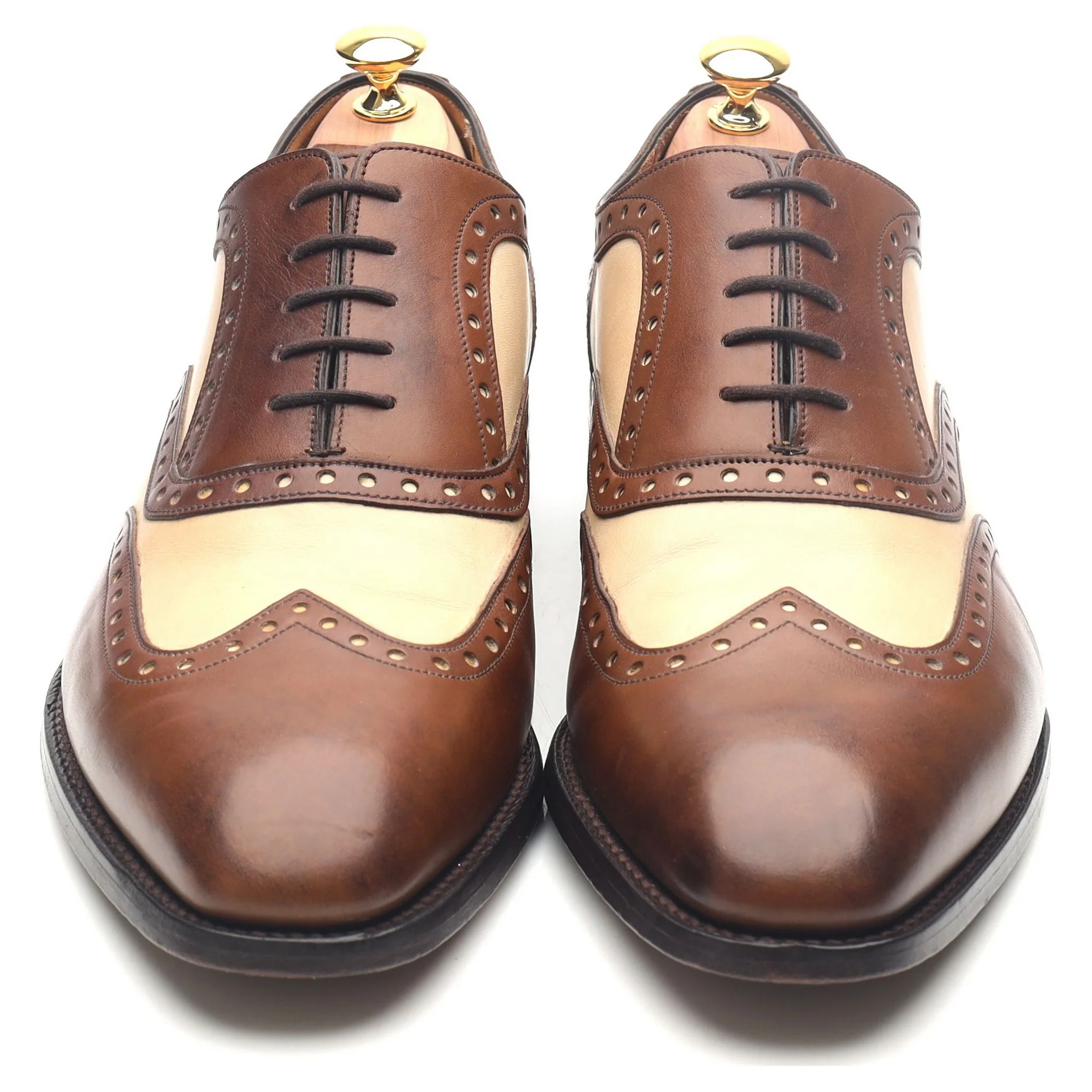 'Cambridge' Brown Beige Two Tone Leather Brogues UK 11 FX - Image 9