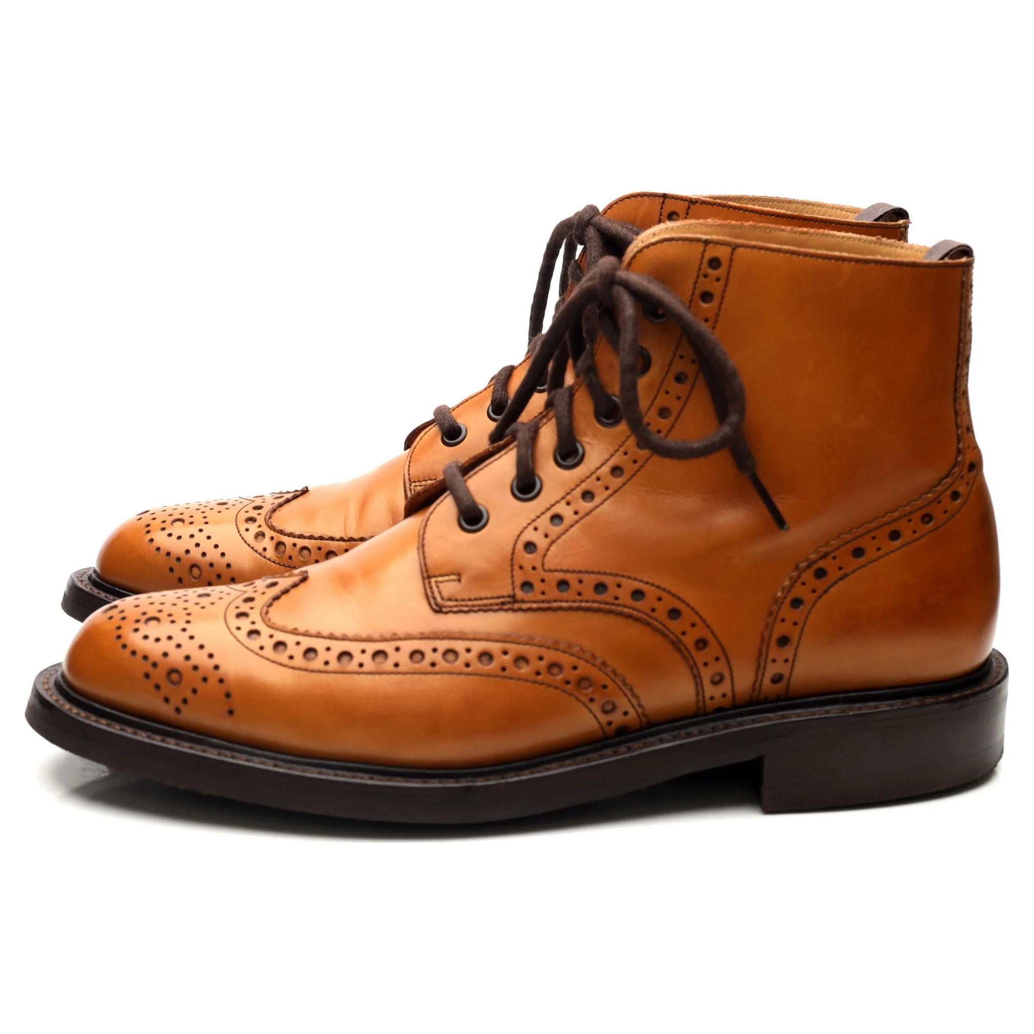'Harrison' Tan Brown Leather Brogue Boots UK 9 F - Image 2