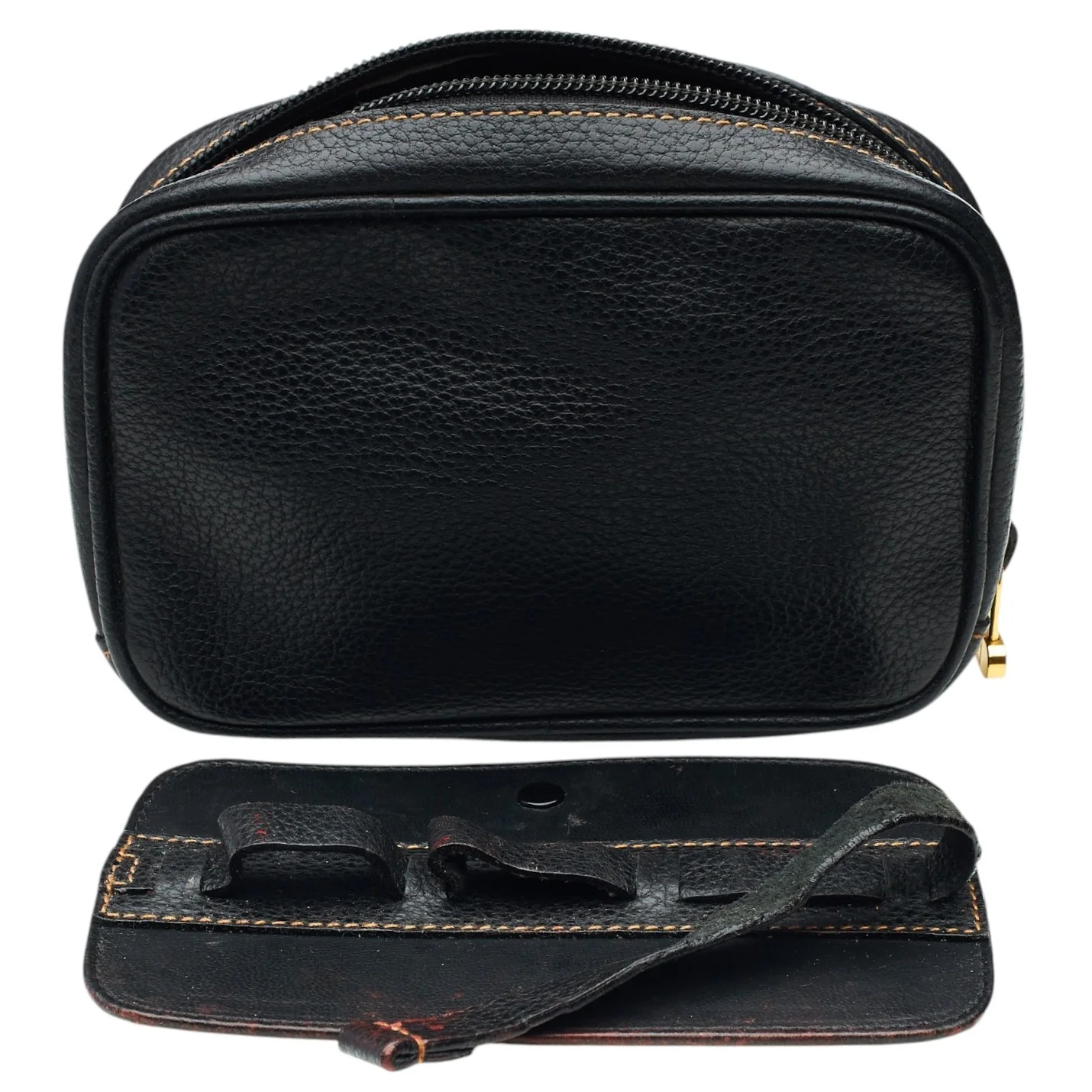 Black Grain Leather Wash Bag Small - Image 8