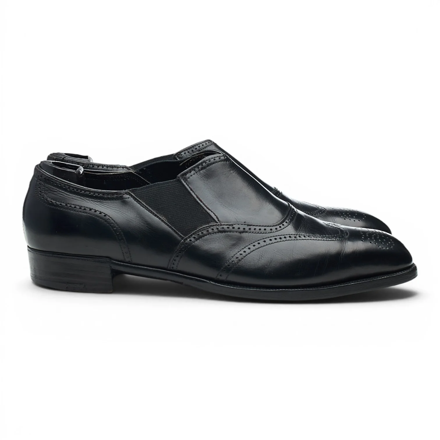 Black Leather Lazyman Slip On Brogue Loafers UK 6.5 E