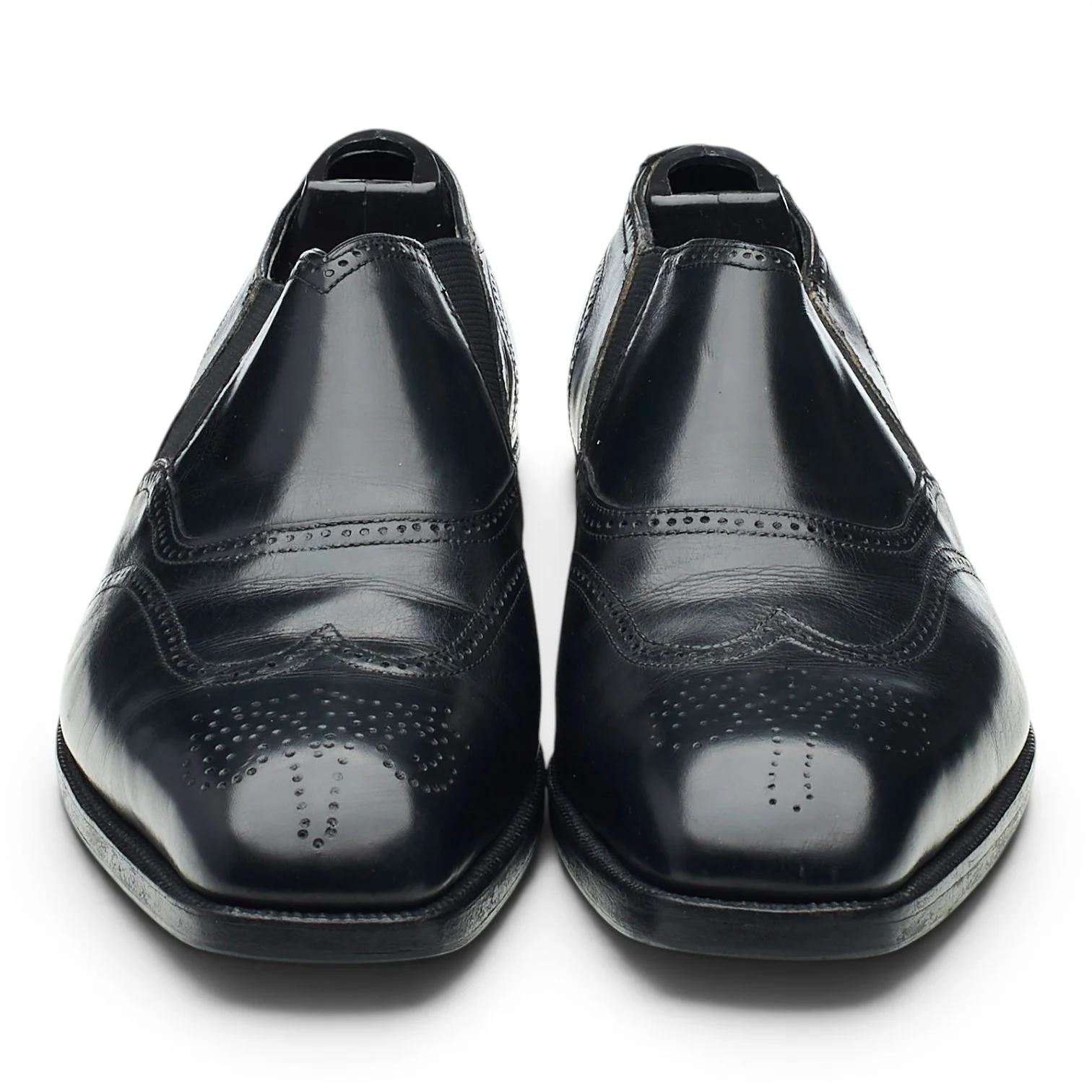 Black Leather Lazyman Slip On Brogue Loafers UK 6.5 E - Image 2