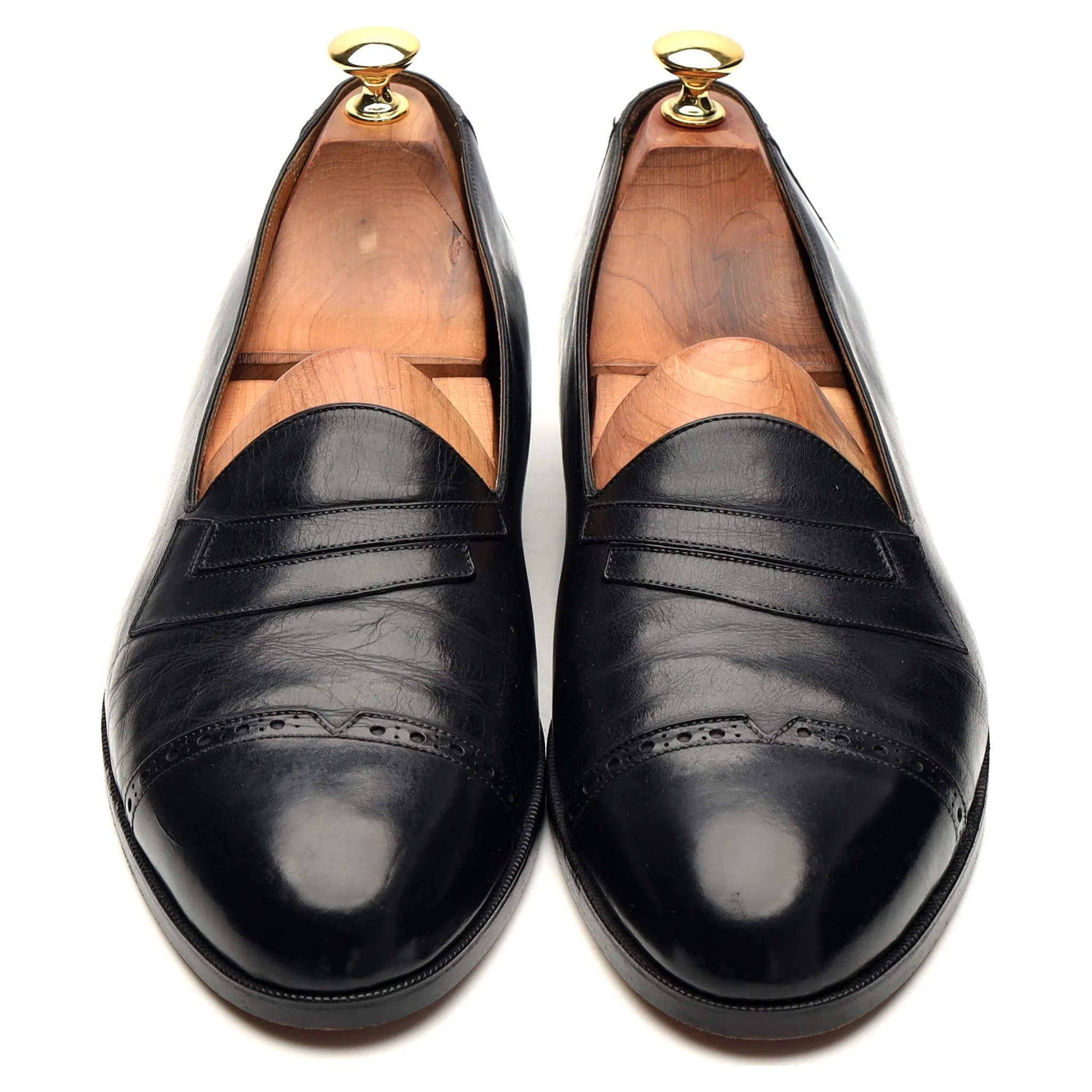 Black Leather Loafers UK 9.5 E - Image 2