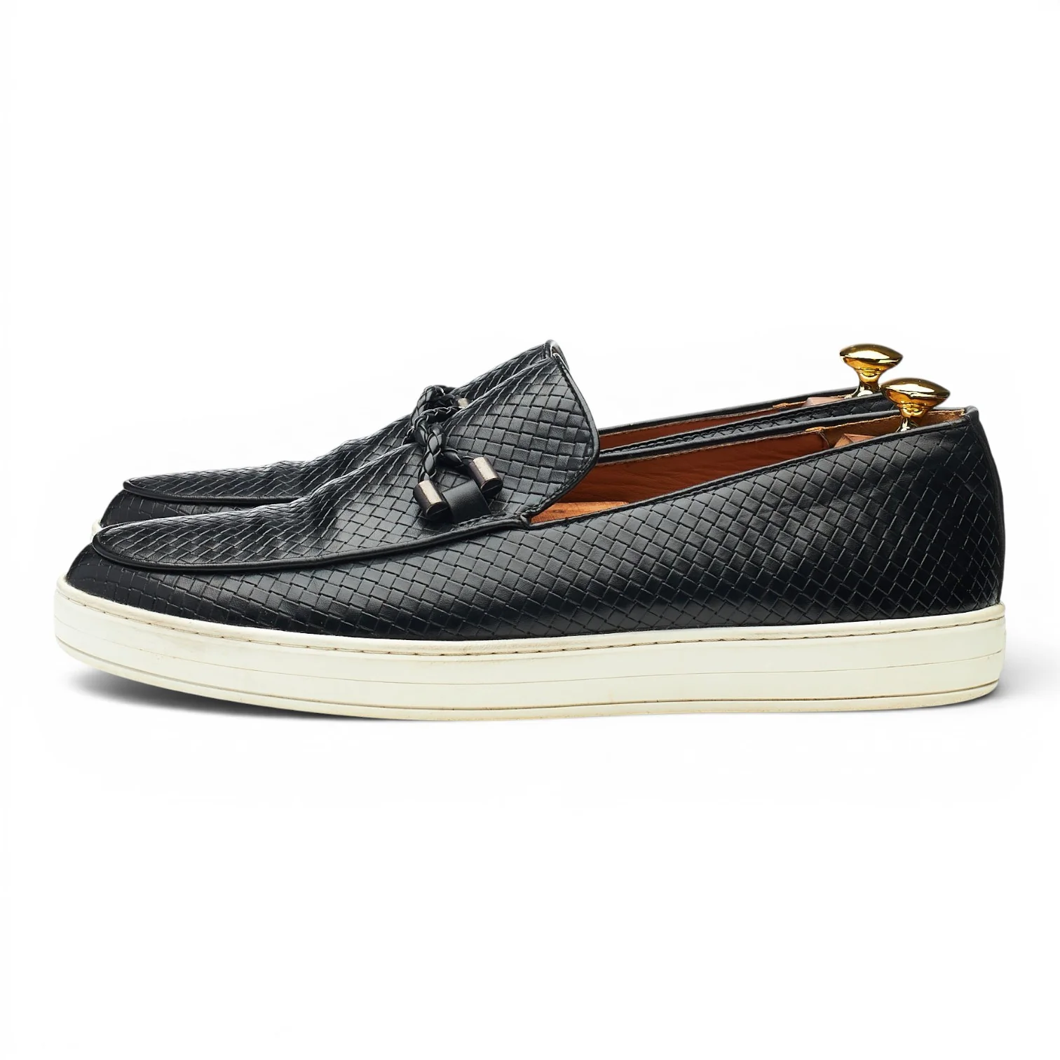 Black Braided Leather Slip On Loafers UK 11 EU 45 - Image 3
