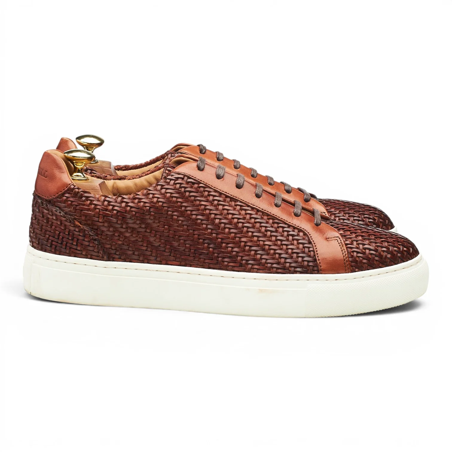 'Brody' Brown Braided Leather Sneakers UK 8.5
