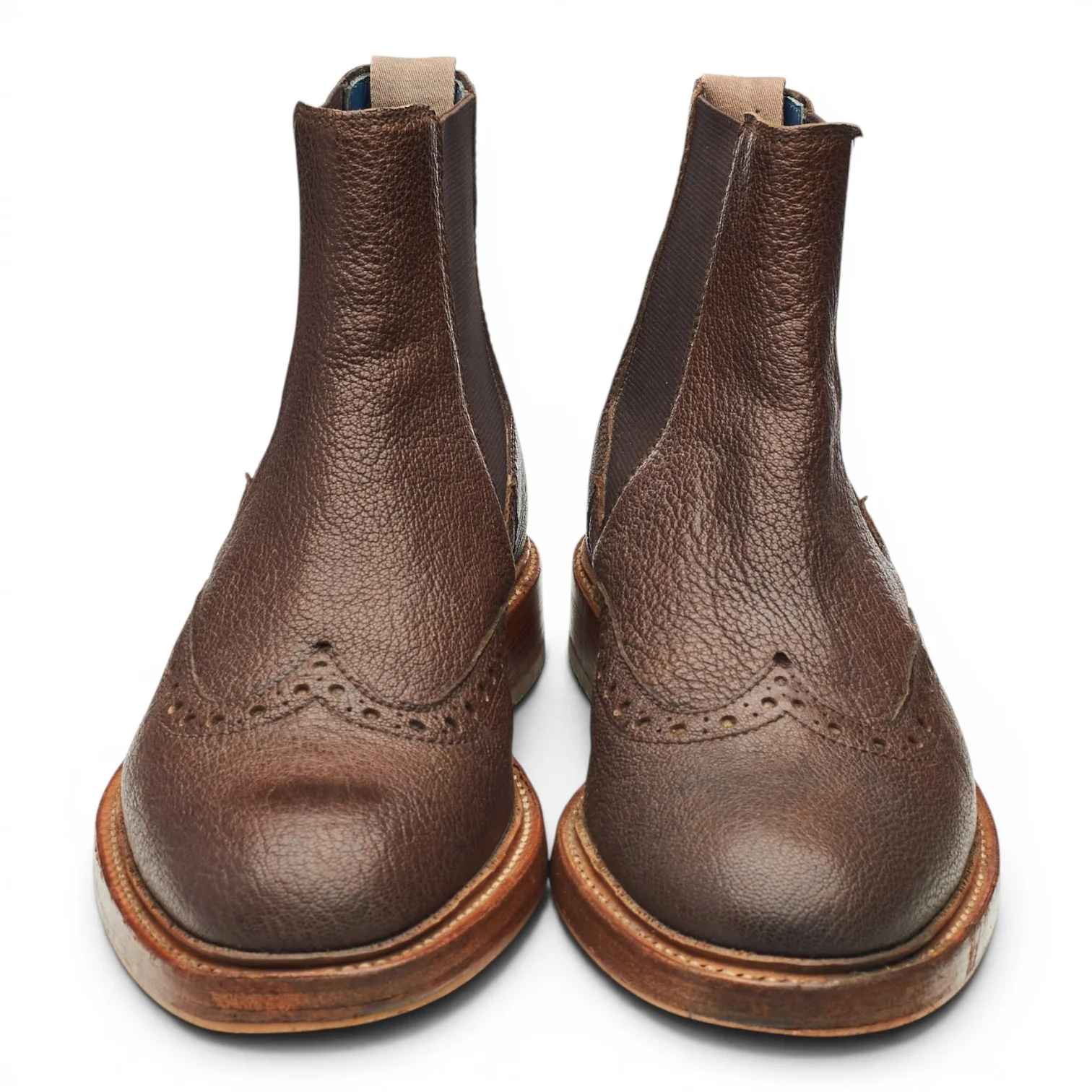 Brown Grain Leather Brogue Chelsea Boots UK 8 - Image 2