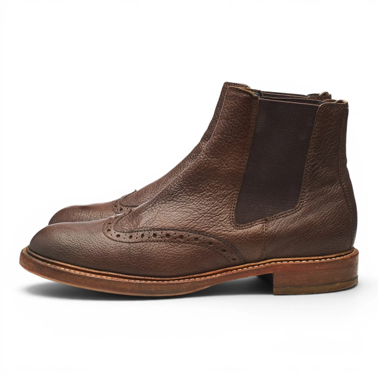 Brown Grain Leather Brogue Chelsea Boots UK 8 - Image 3