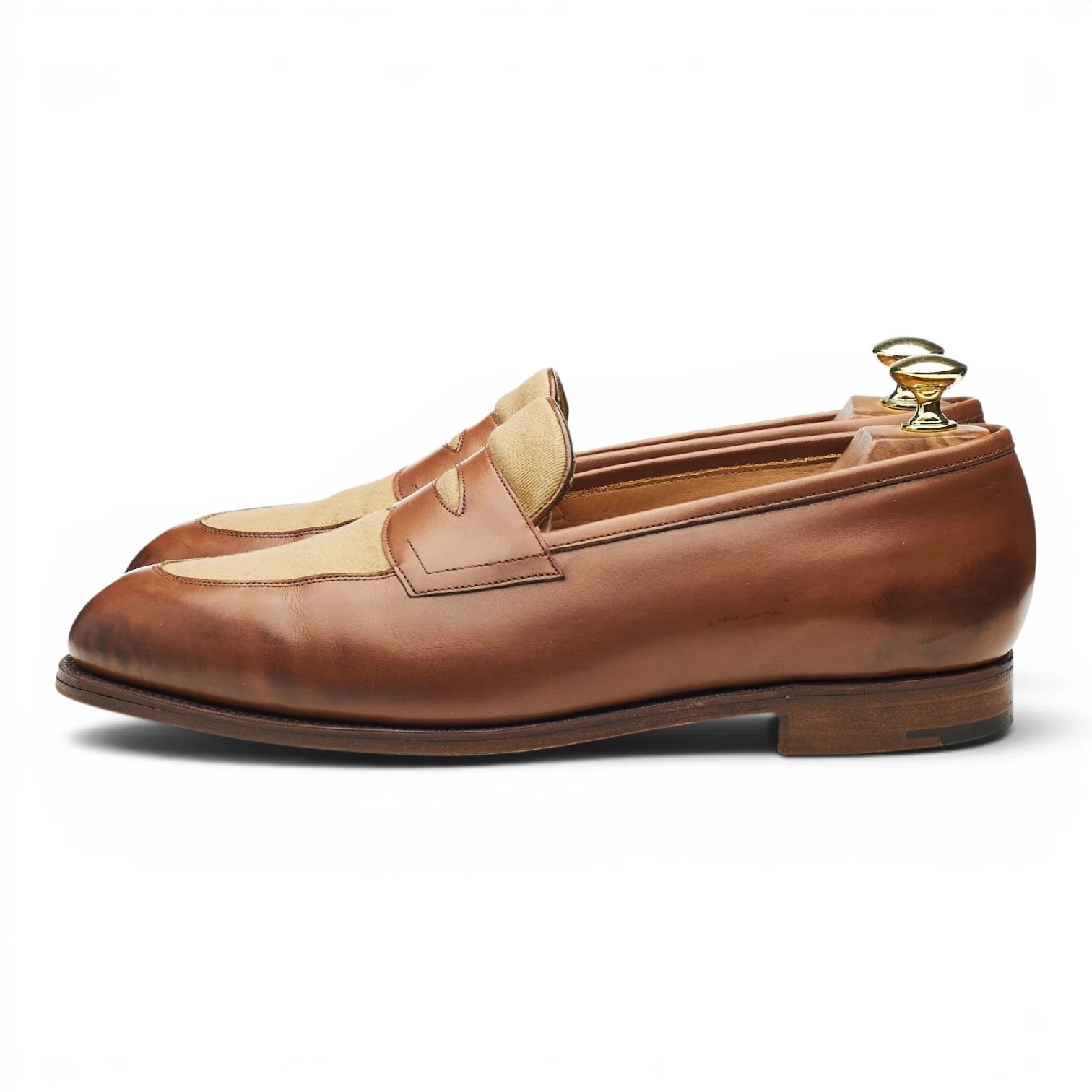 'Piccadilly' Brown Leather and Beige Canvas Loafers UK 8 E - Image 3