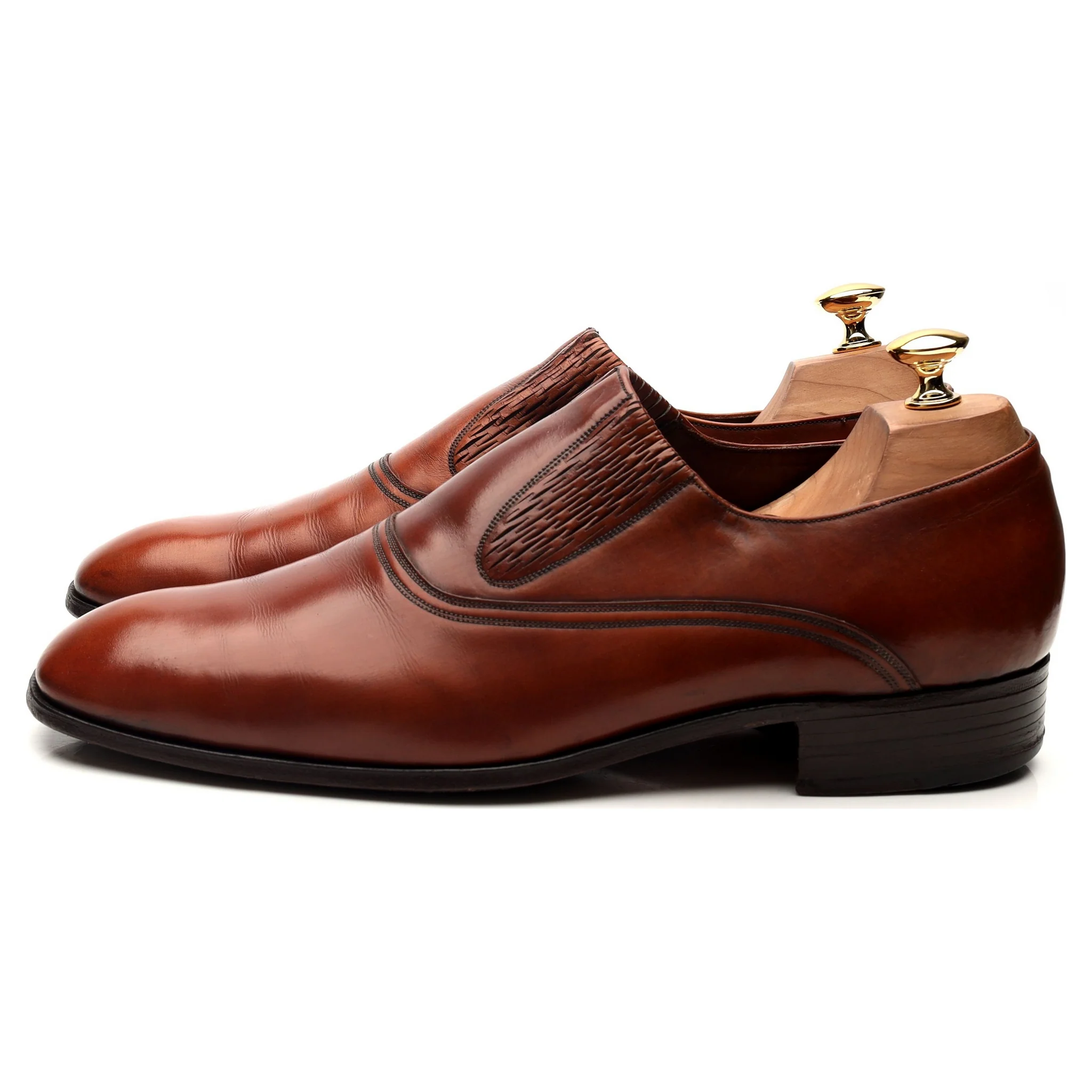 Vintage Brown Leather Slip On Loafers UK 10 E - Image 2