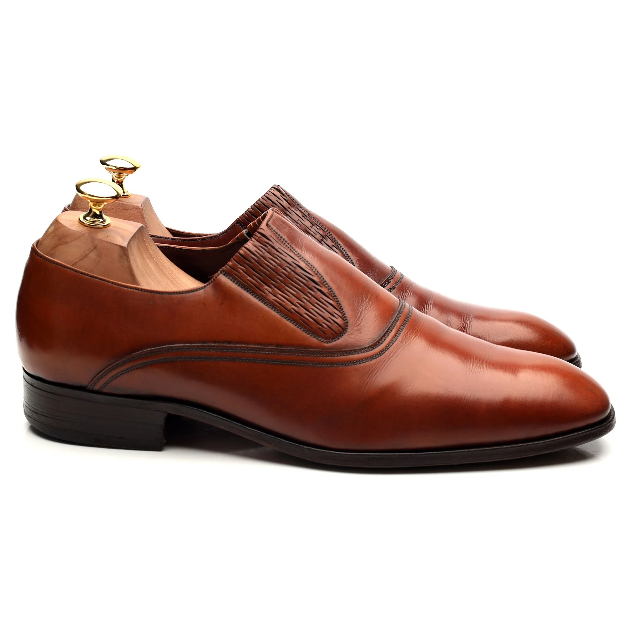 Vintage Brown Leather Slip On Loafers UK 10 E - Image 5