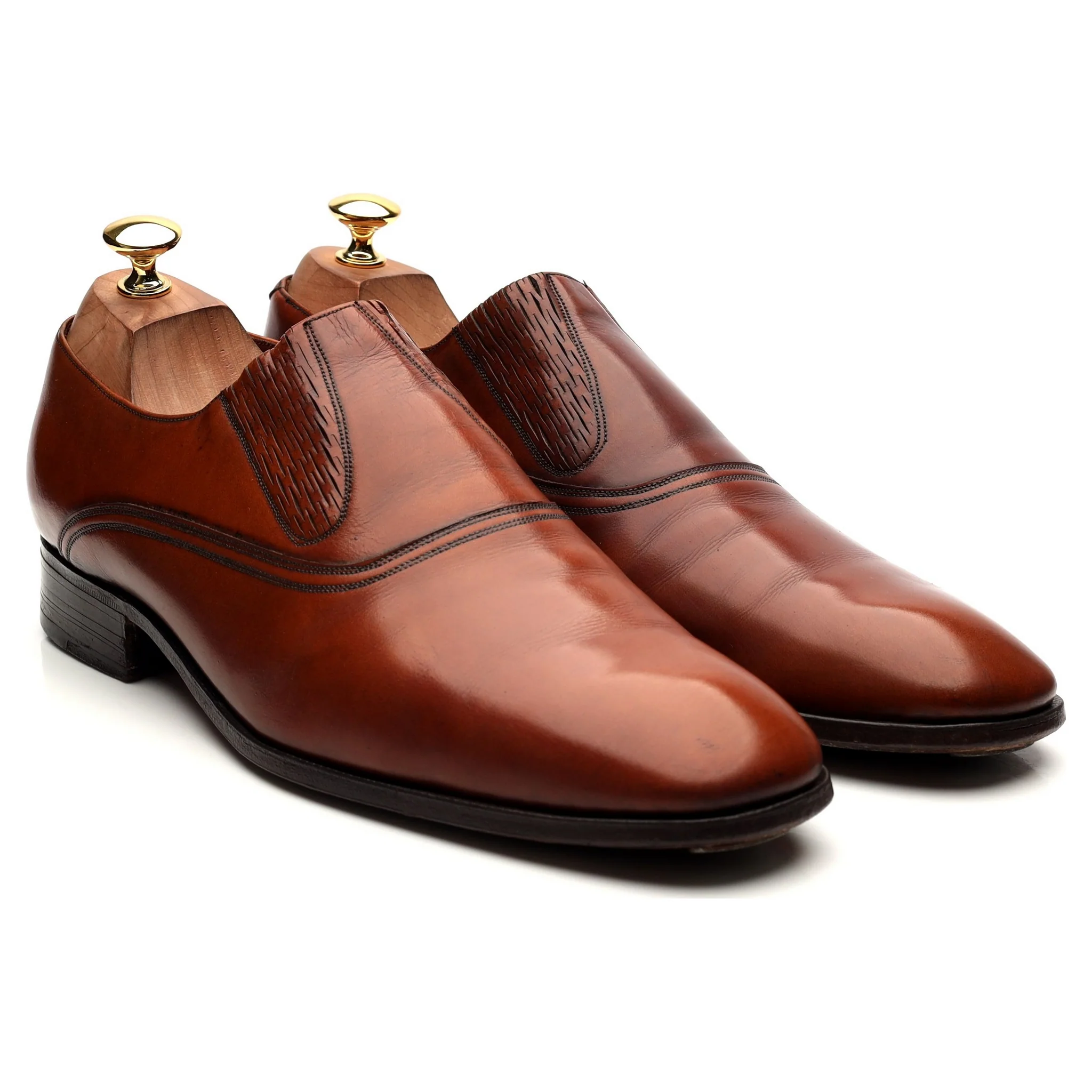 Vintage Brown Leather Slip On Loafers UK 10 E - Image 6