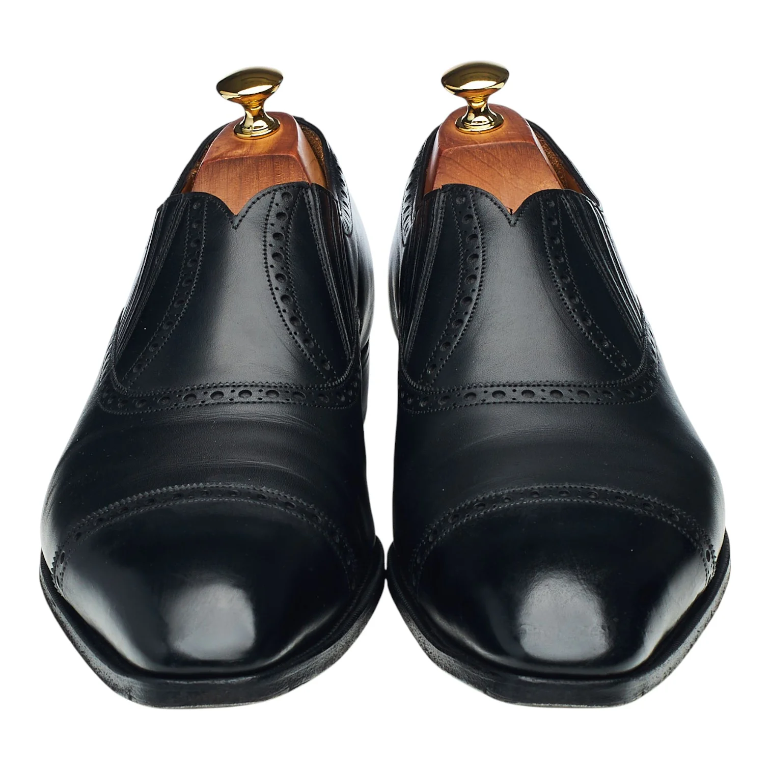 'Chelsea' Black Leather Lazyman Slip On Brogues UK 10 E - Image 2