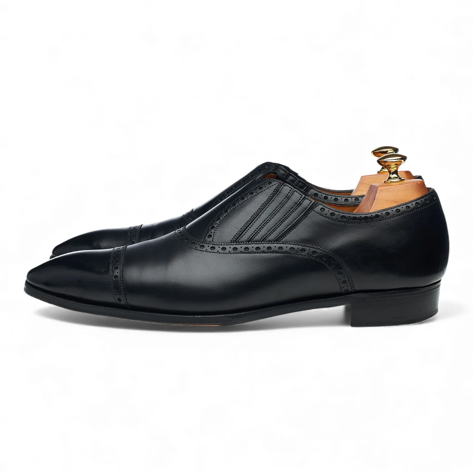'Chelsea' Black Leather Lazyman Slip On Brogues UK 10 E - Image 3