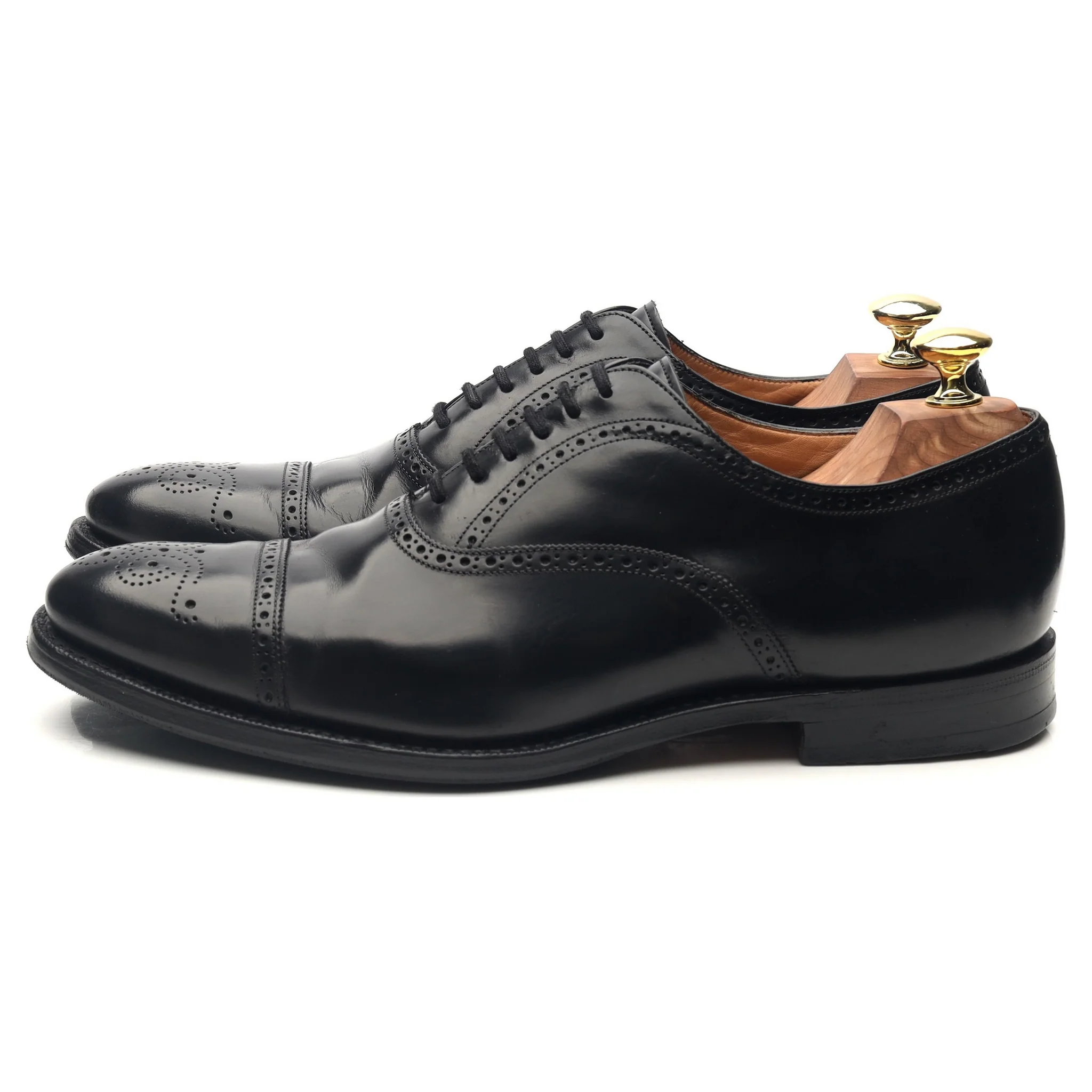 'London' Black Leather Oxford Semi Brogues UK 7.5 F - Image 2