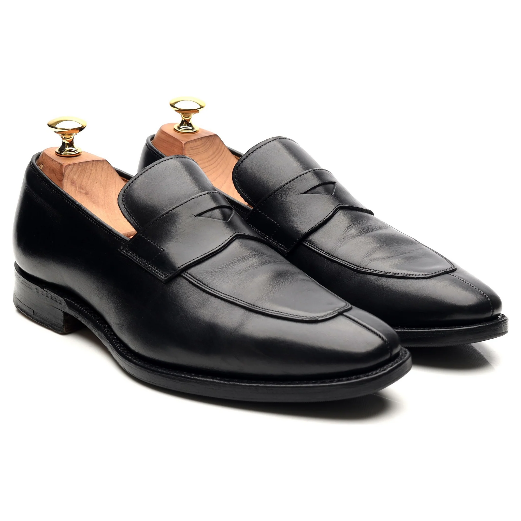 'Swanley' Black Leather Split Toe Penny Loafers UK 6 G - Image 7