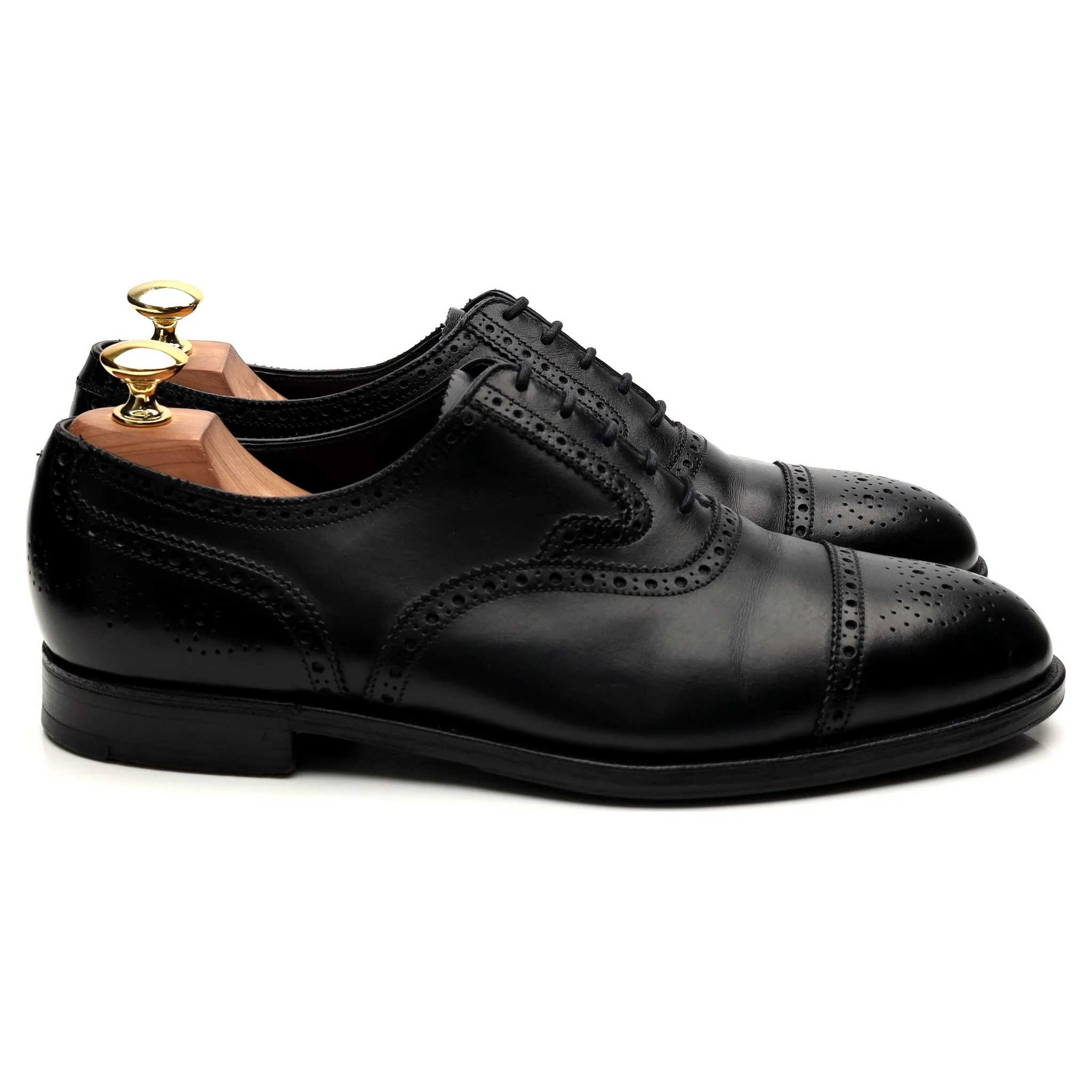 Black Leather Oxford Semi Brogues UK 8 G - Image 6