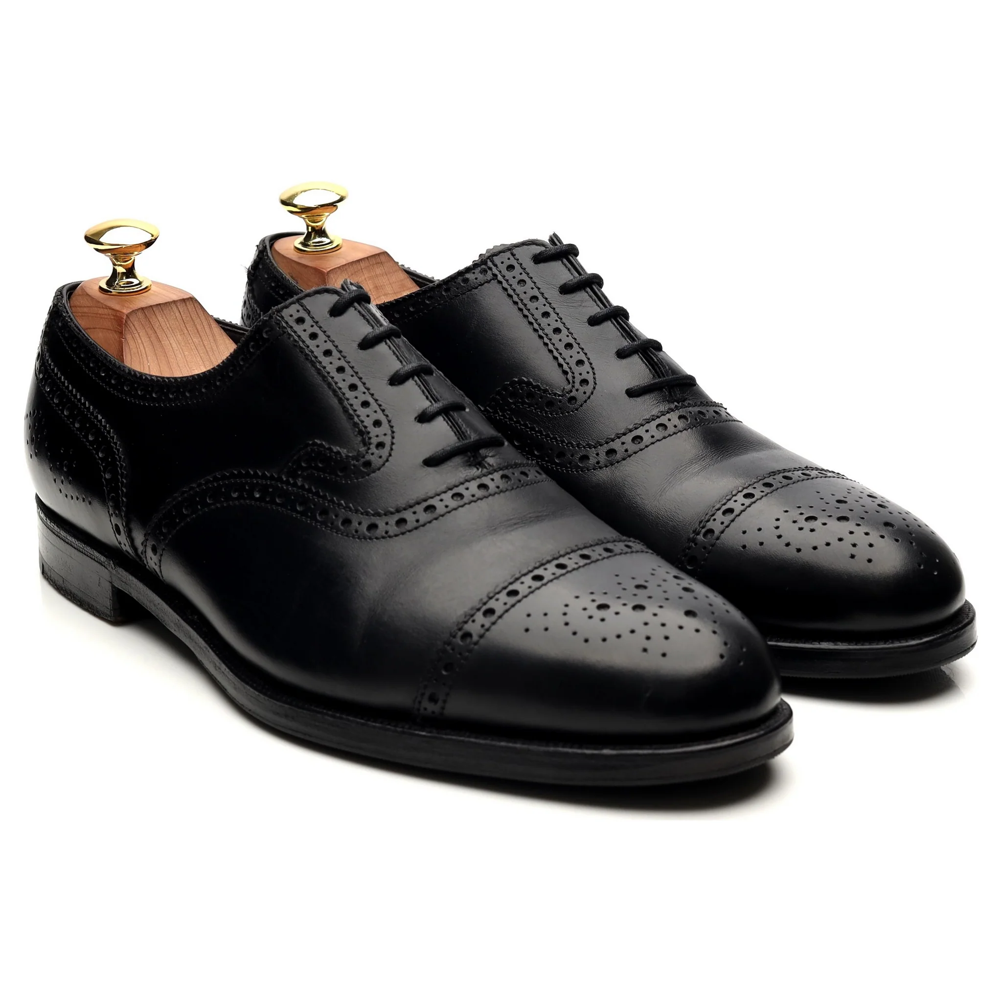 Black Leather Oxford Semi Brogues UK 8 G - Image 7