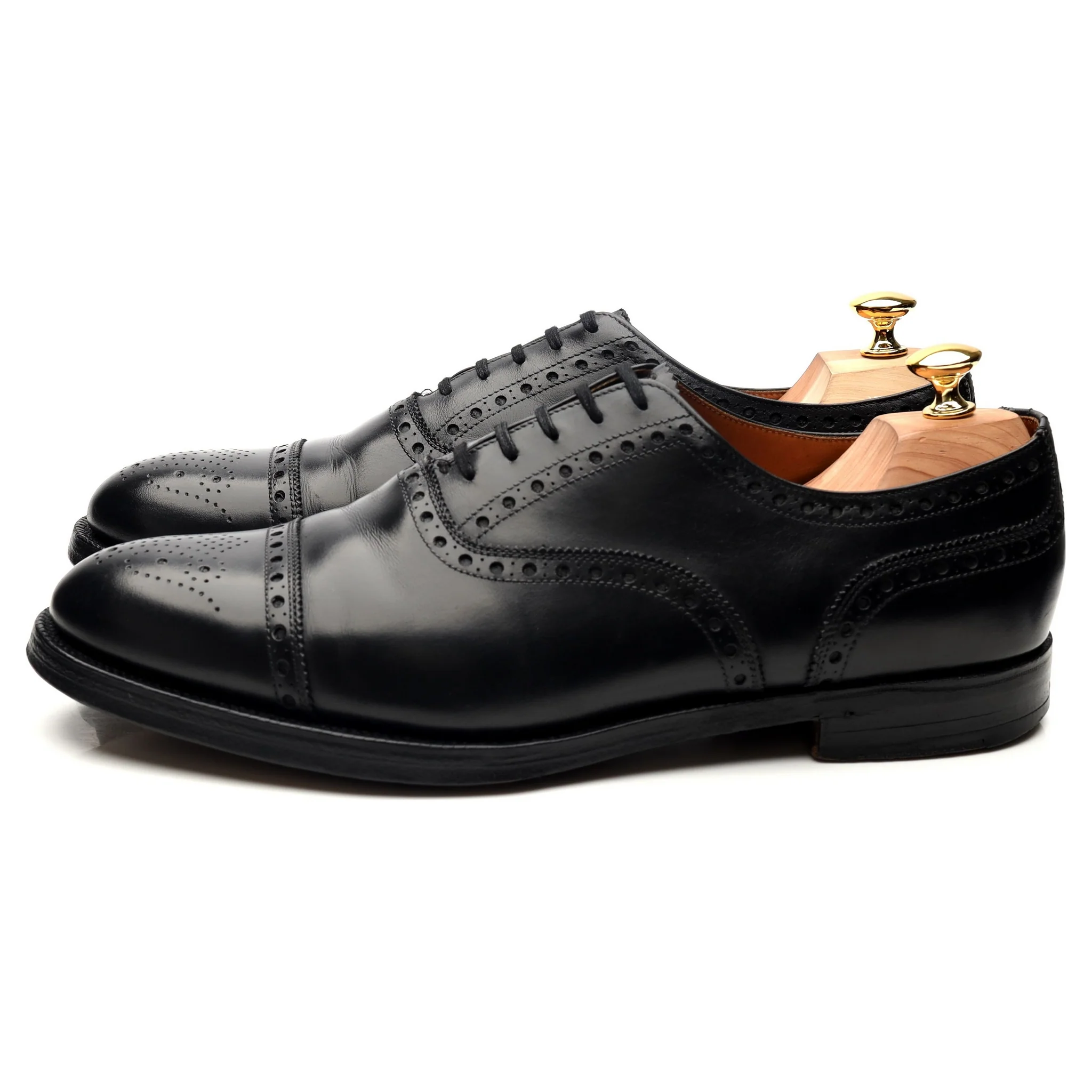 Black Leather Oxford Semi Brogues UK 11 F - Image 2