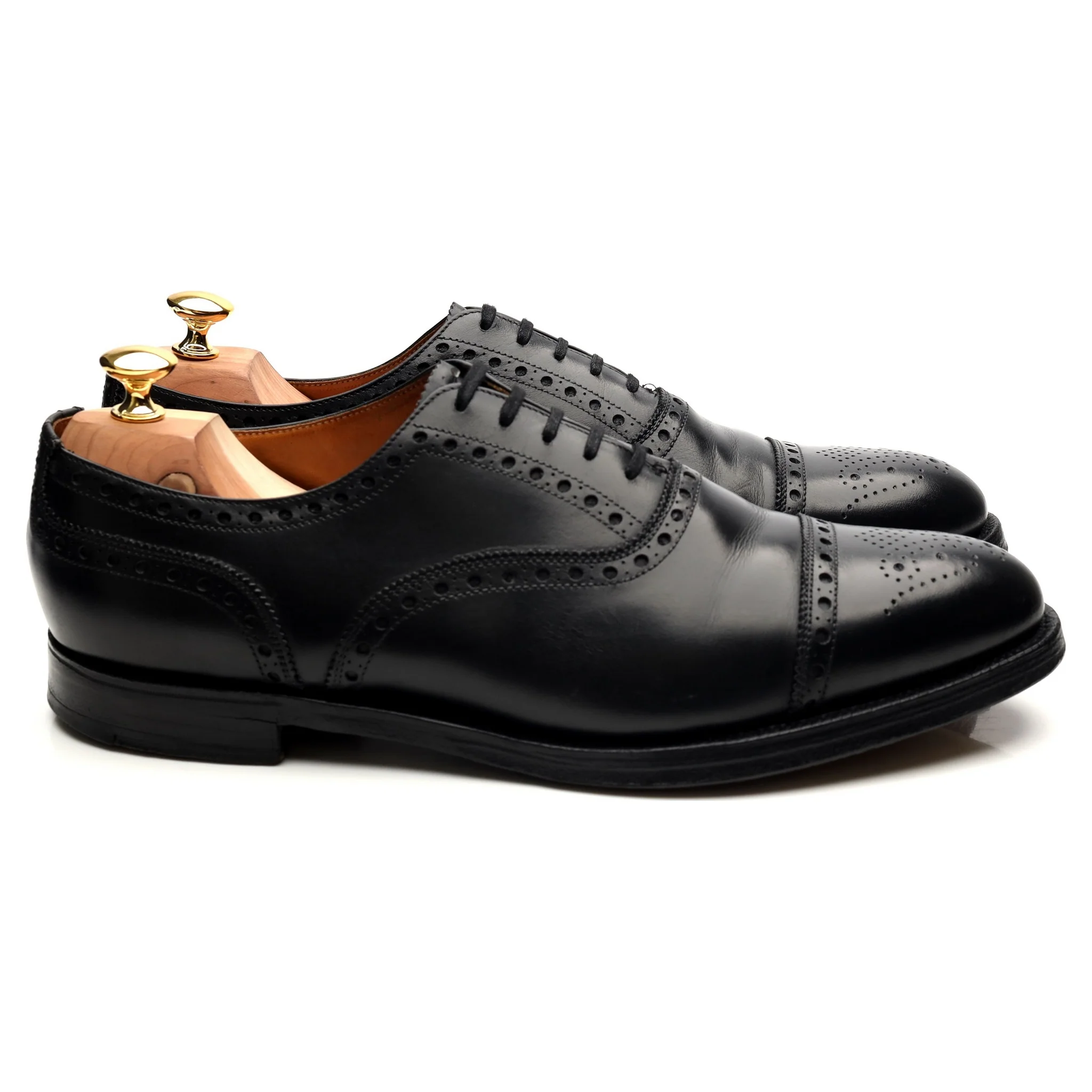 Black Leather Oxford Semi Brogues UK 11 F - Image 6
