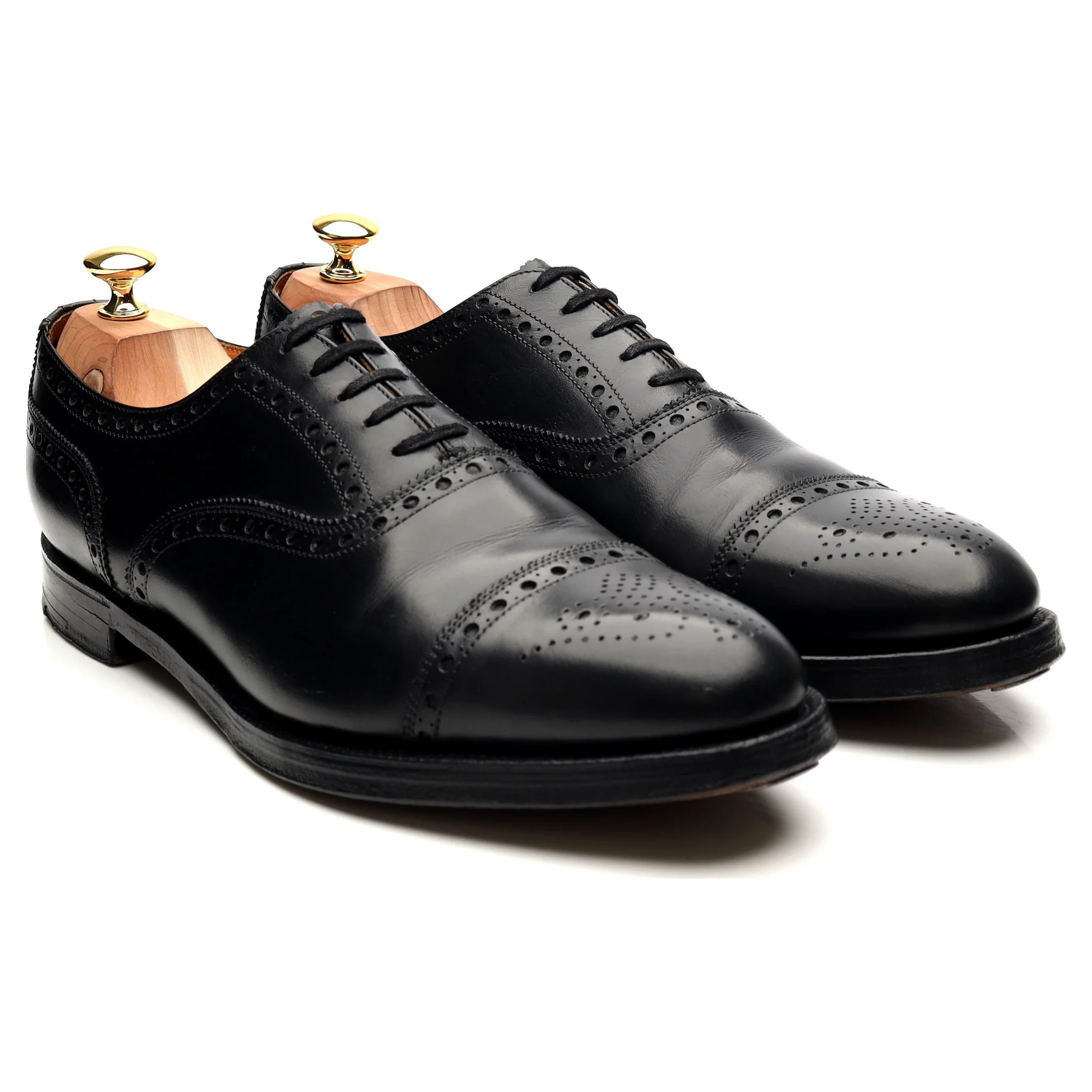 Black Leather Oxford Semi Brogues UK 11 F - Image 7