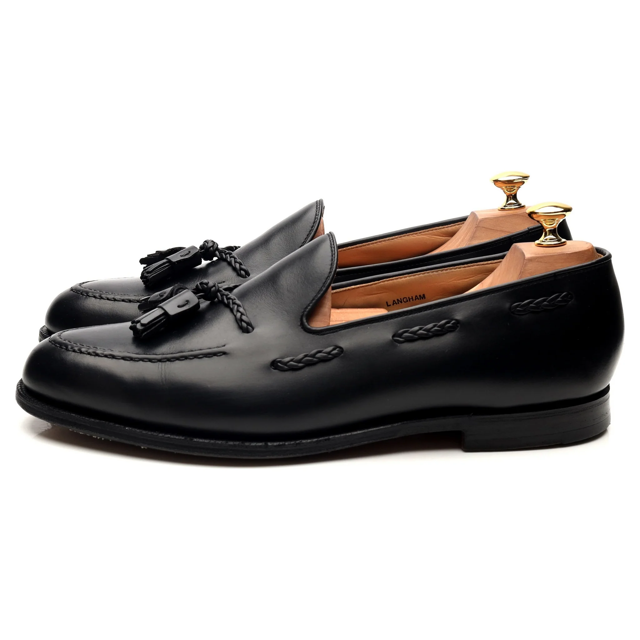 'Langham' Black Leather Tassel Loafers UK 10.5 EX - Image 2