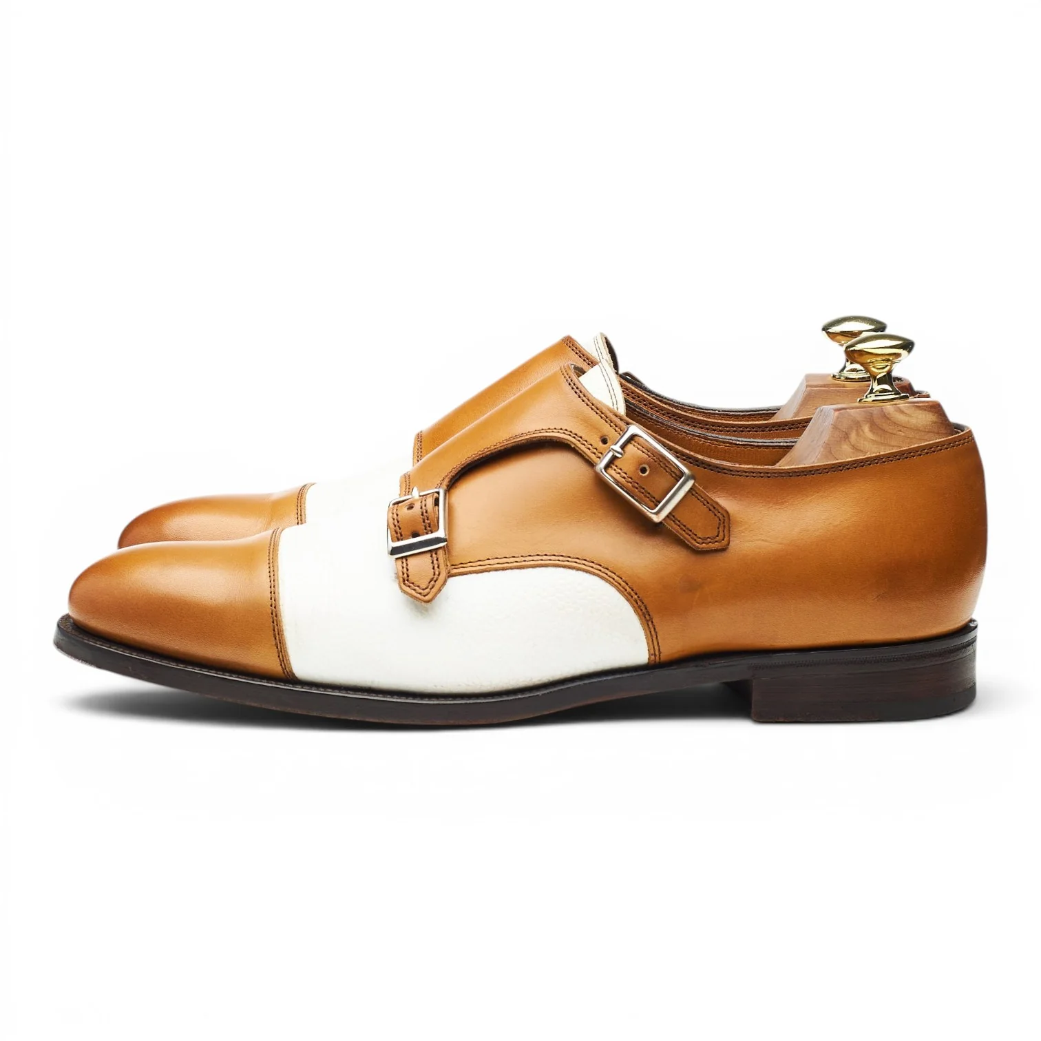 'Darcy' Tan Brown and White Leather Double Monk Strap UK 7.5 - Image 3