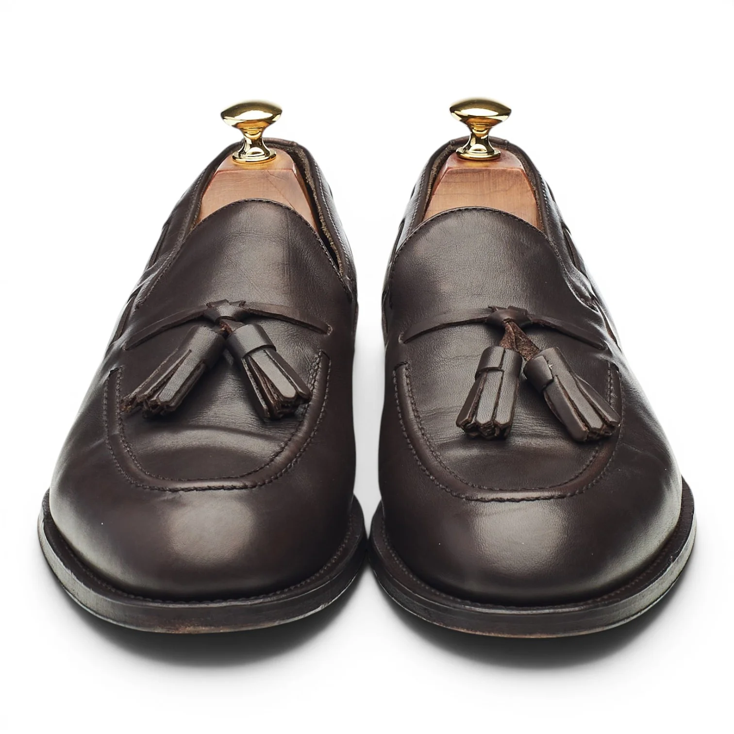 Dark Brown Leather Tassel Loafers UK 9 - Image 2