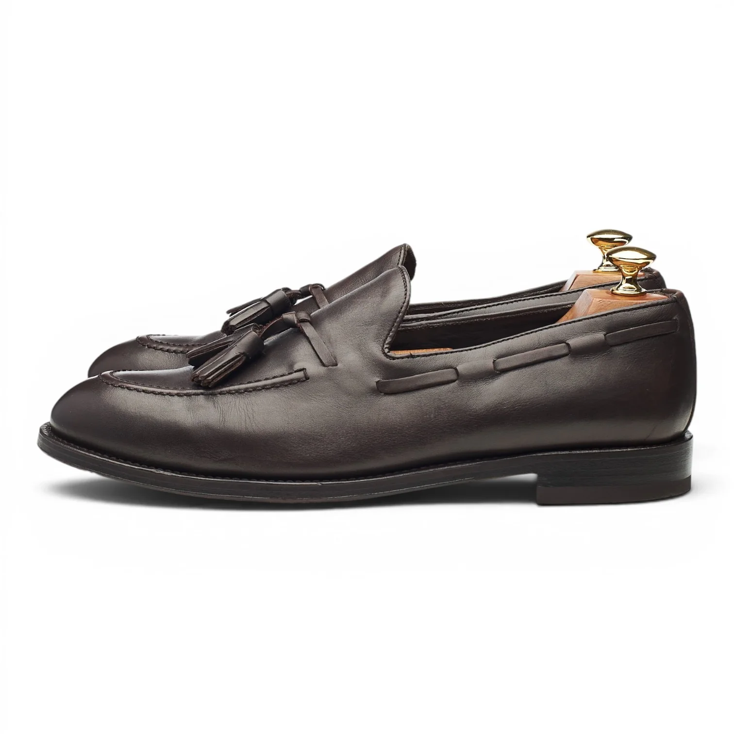 Dark Brown Leather Tassel Loafers UK 9 - Image 3