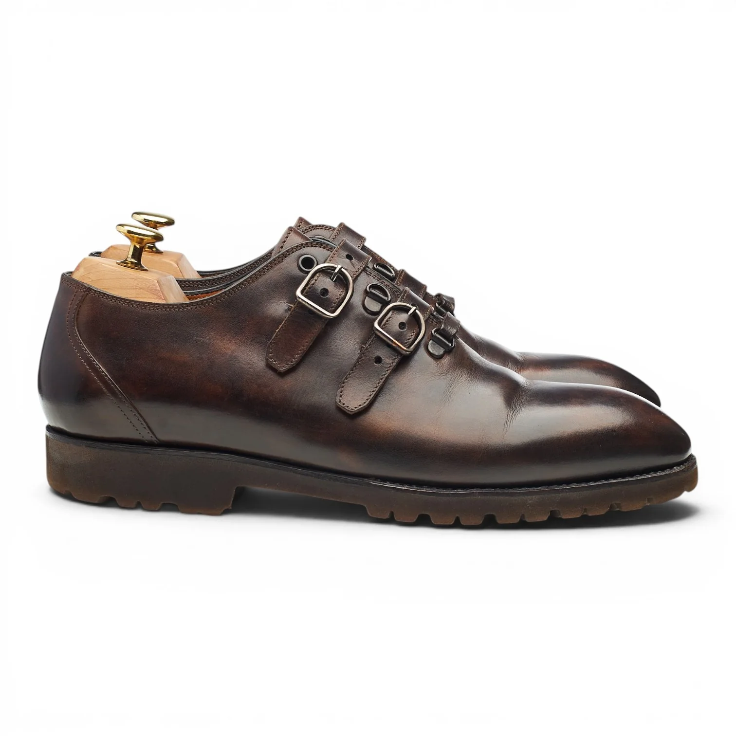 Dark Brown Museum Leather Double Monk Strap UK 8.5 EU 42.5
