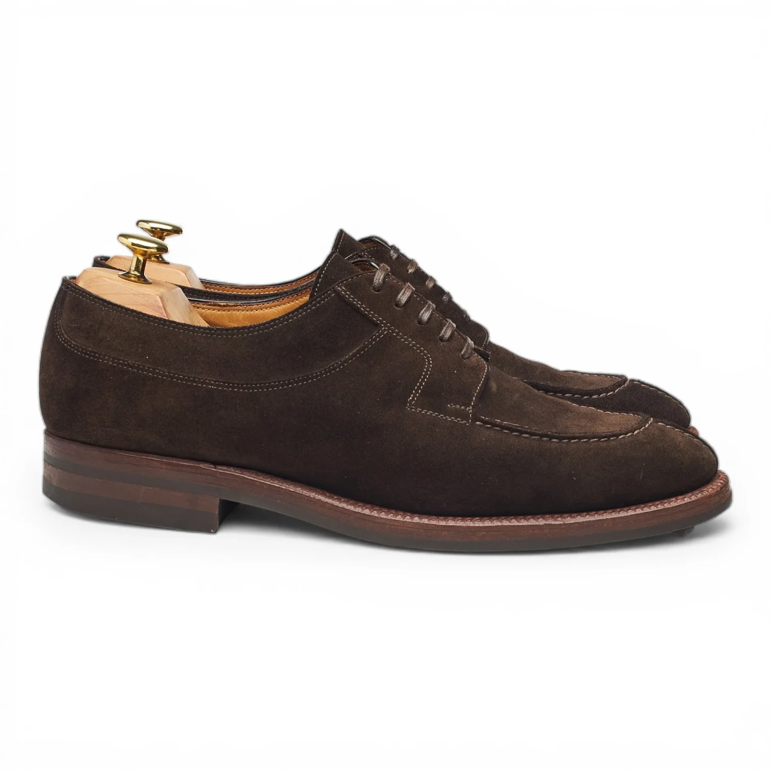 Dark Brown Suede Apron Split Toe Derby UK 8.5