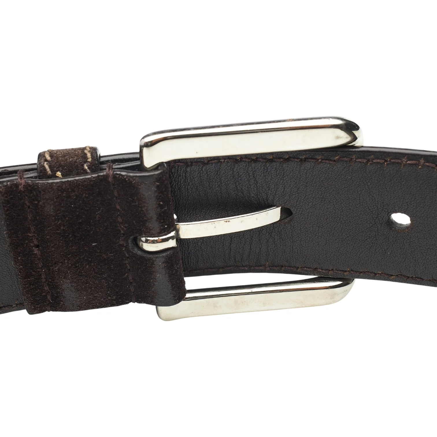Dark Brown Suede Square Buckle Belt 34" - Image 5