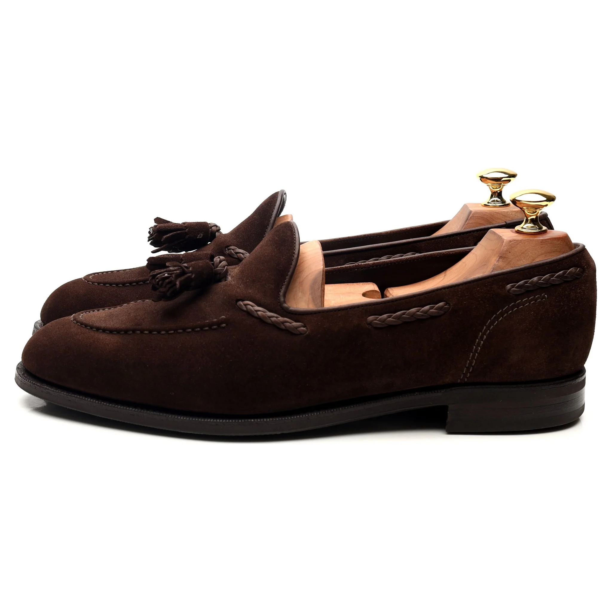 Dark Brown Suede Unlined Tassel Loafers UK 9 E - Image 2