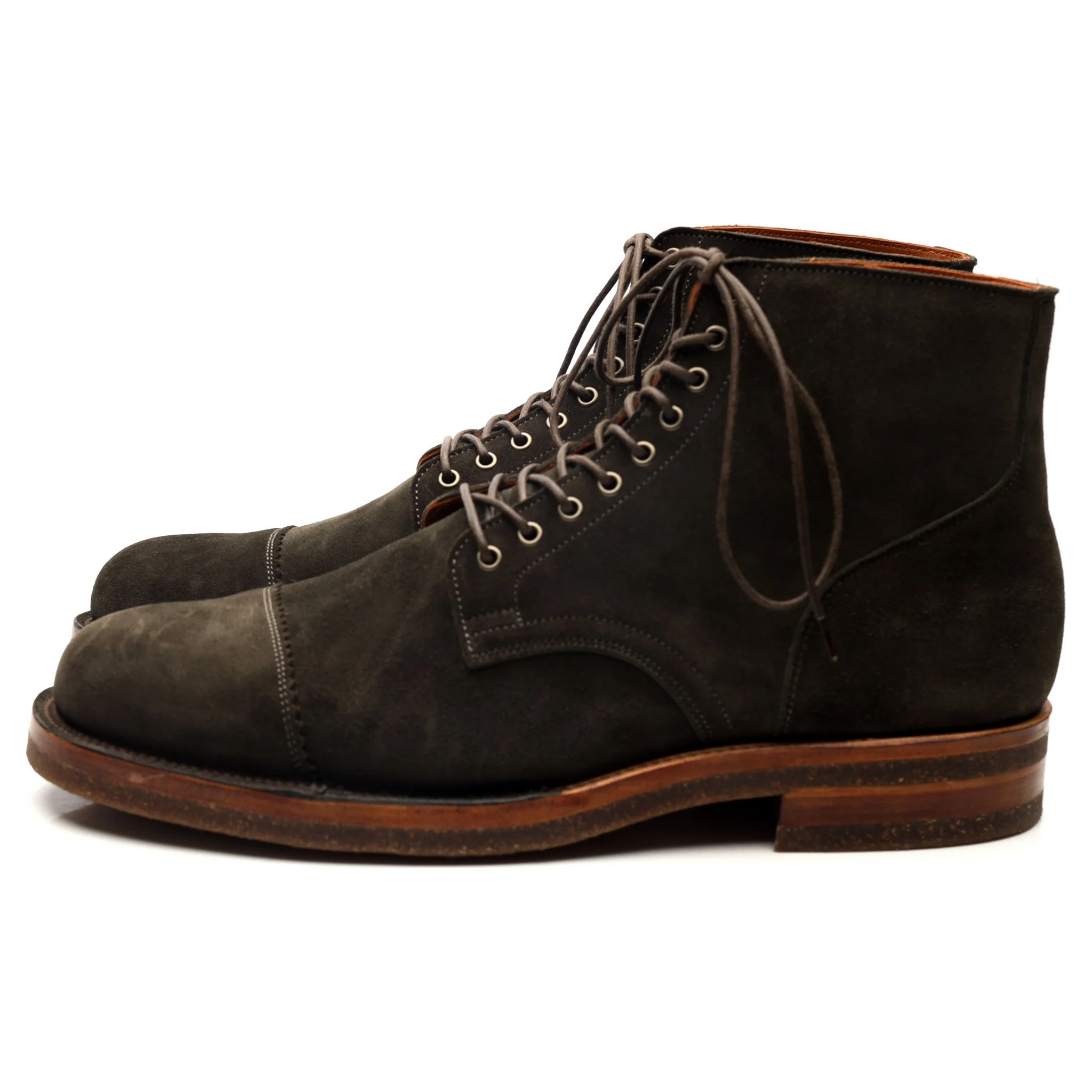 Dark Green Suede Service Boots UK 10 E - Image 2