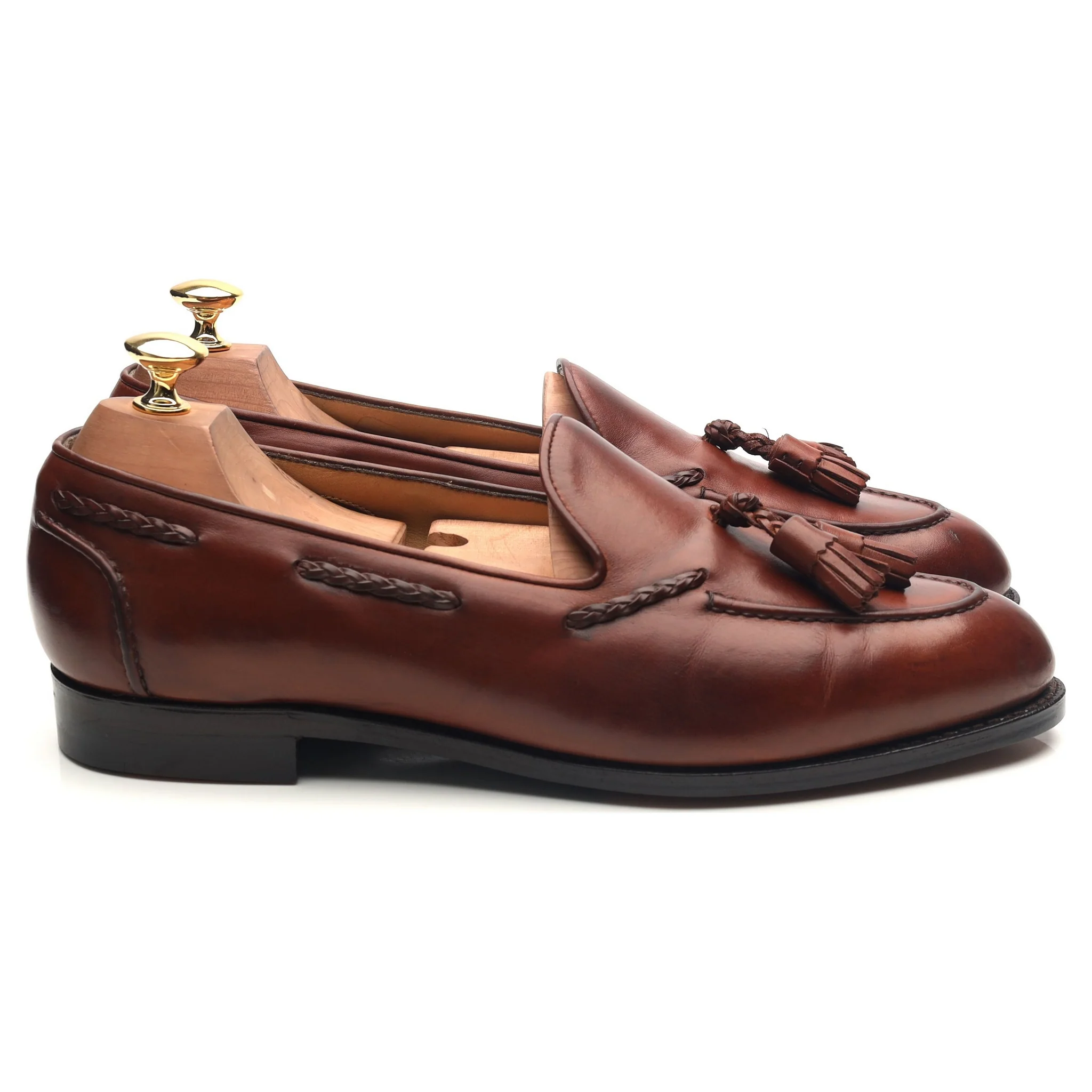 'Belgravia' Tan Brown Leather Tassel Loafers UK 9 E - Image 6