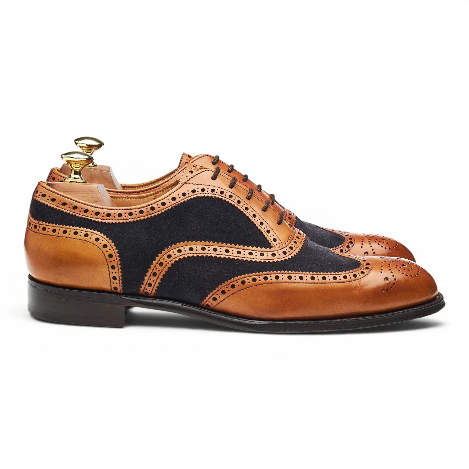 'Edwin' Tan Brown Leather and Navy Blue Suede Oxford Brogues UK 7.5 F