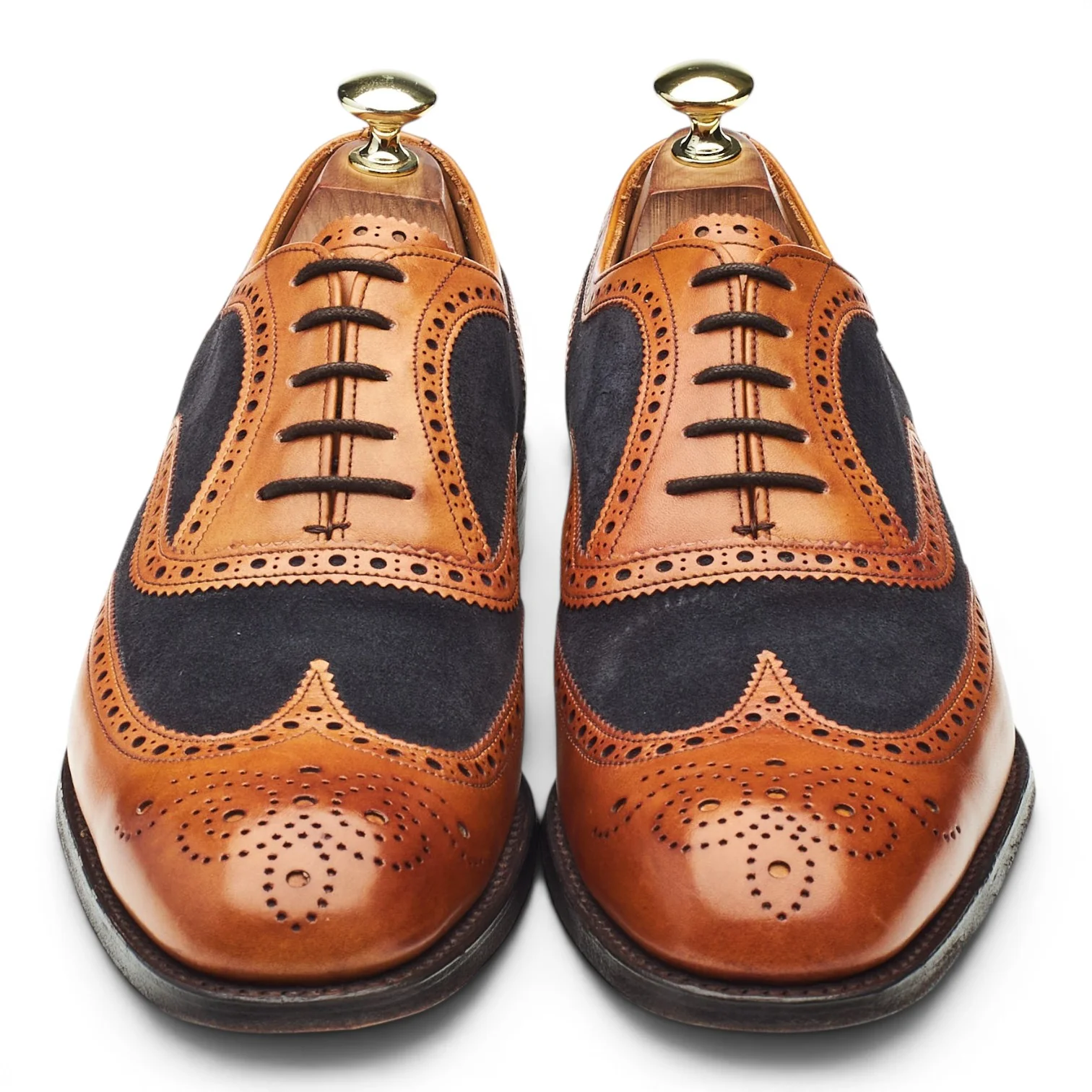 'Edwin' Tan Brown Leather and Navy Blue Suede Oxford Brogues UK 7.5 F - Image 2