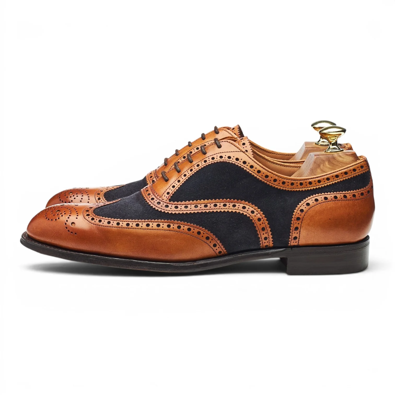 'Edwin' Tan Brown Leather and Navy Blue Suede Oxford Brogues UK 7.5 F - Image 3