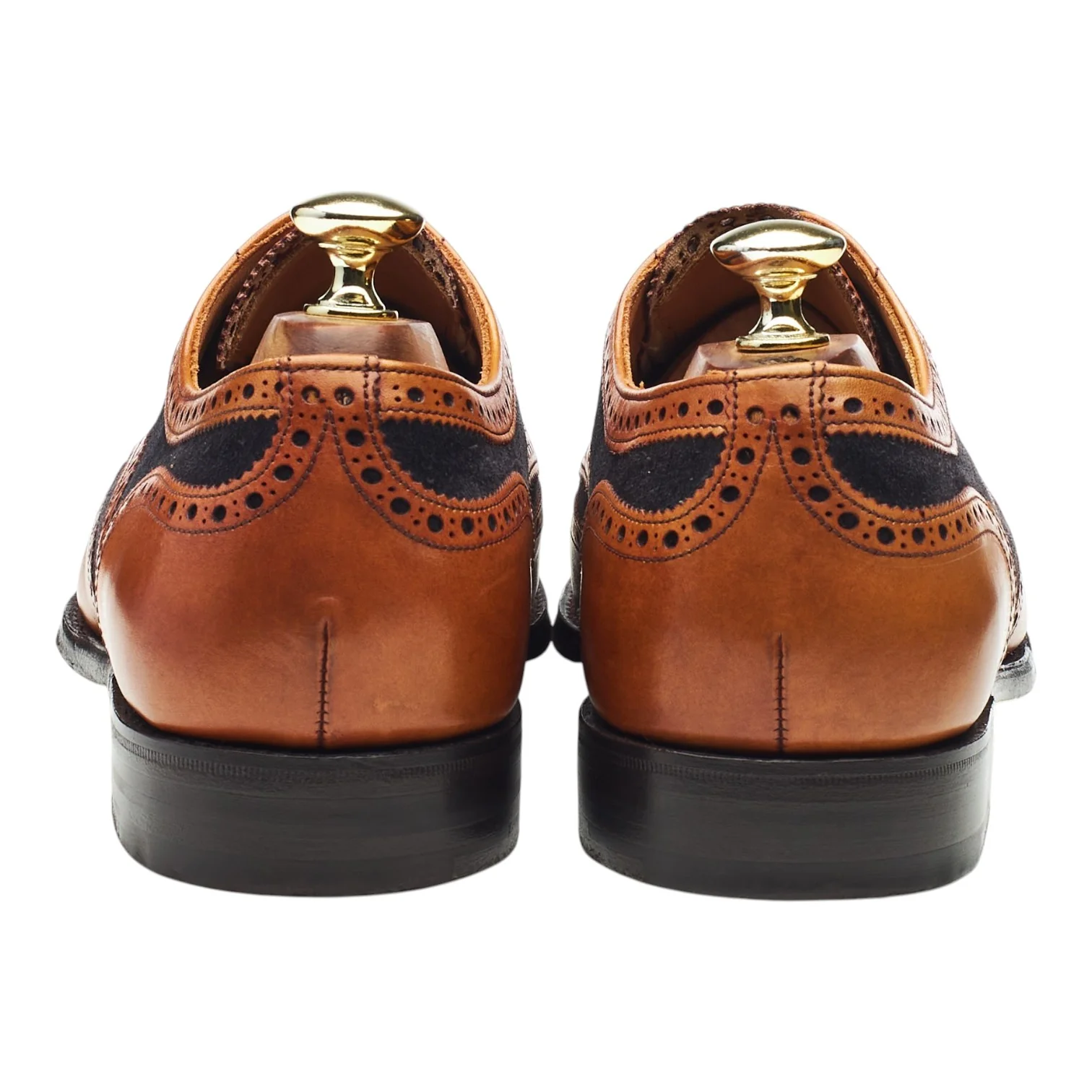 'Edwin' Tan Brown Leather and Navy Blue Suede Oxford Brogues UK 7.5 F - Image 4
