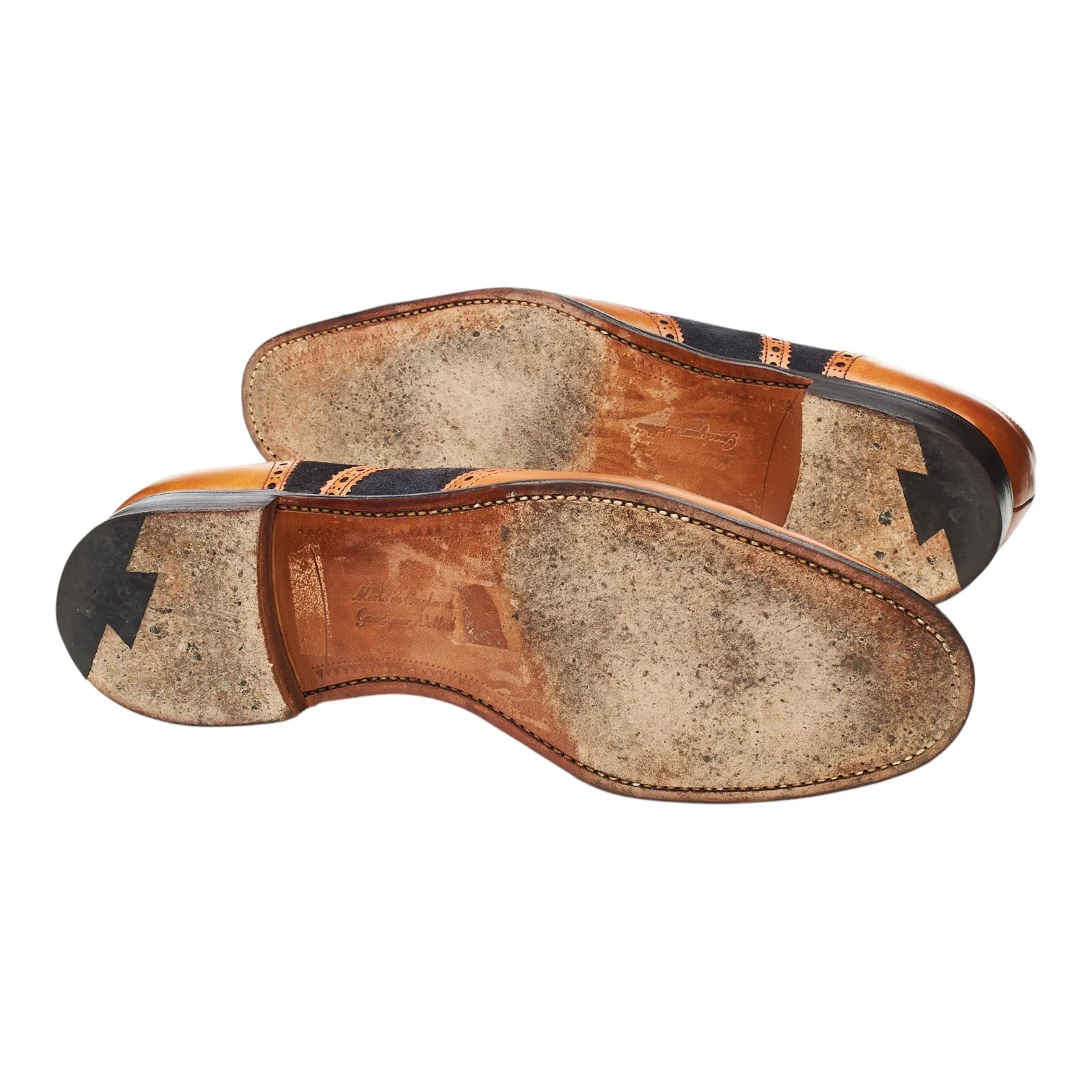 'Edwin' Tan Brown Leather and Navy Blue Suede Oxford Brogues UK 7.5 F - Image 5