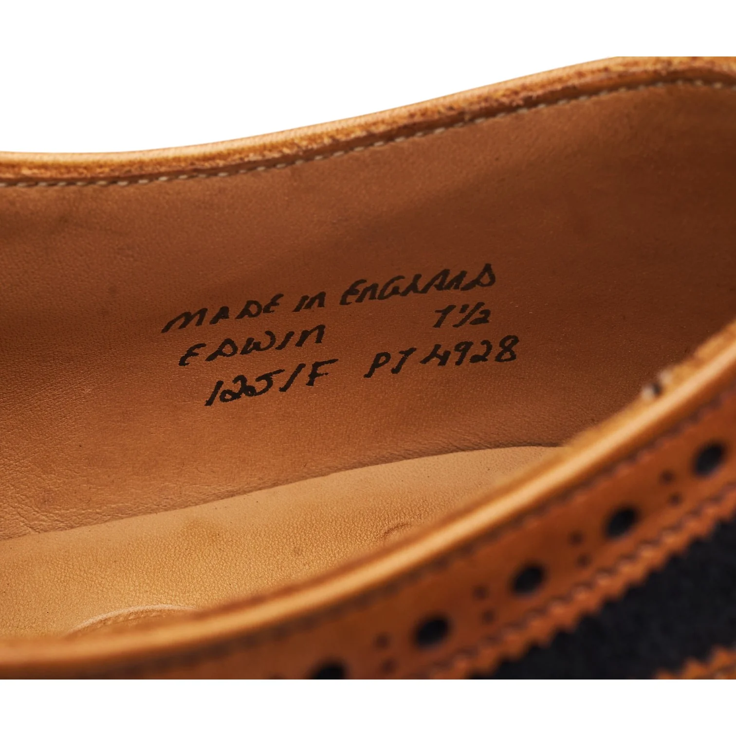 'Edwin' Tan Brown Leather and Navy Blue Suede Oxford Brogues UK 7.5 F - Image 7