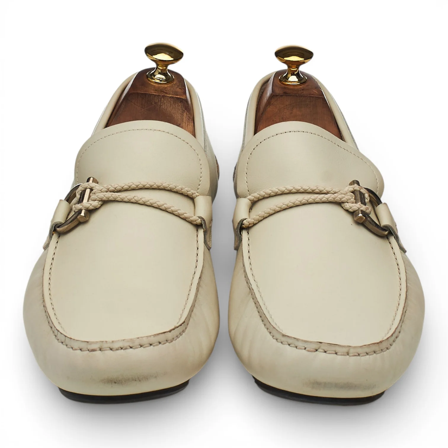 Gancini Cream Leather Driving Loafers UK 11.5 - Image 2