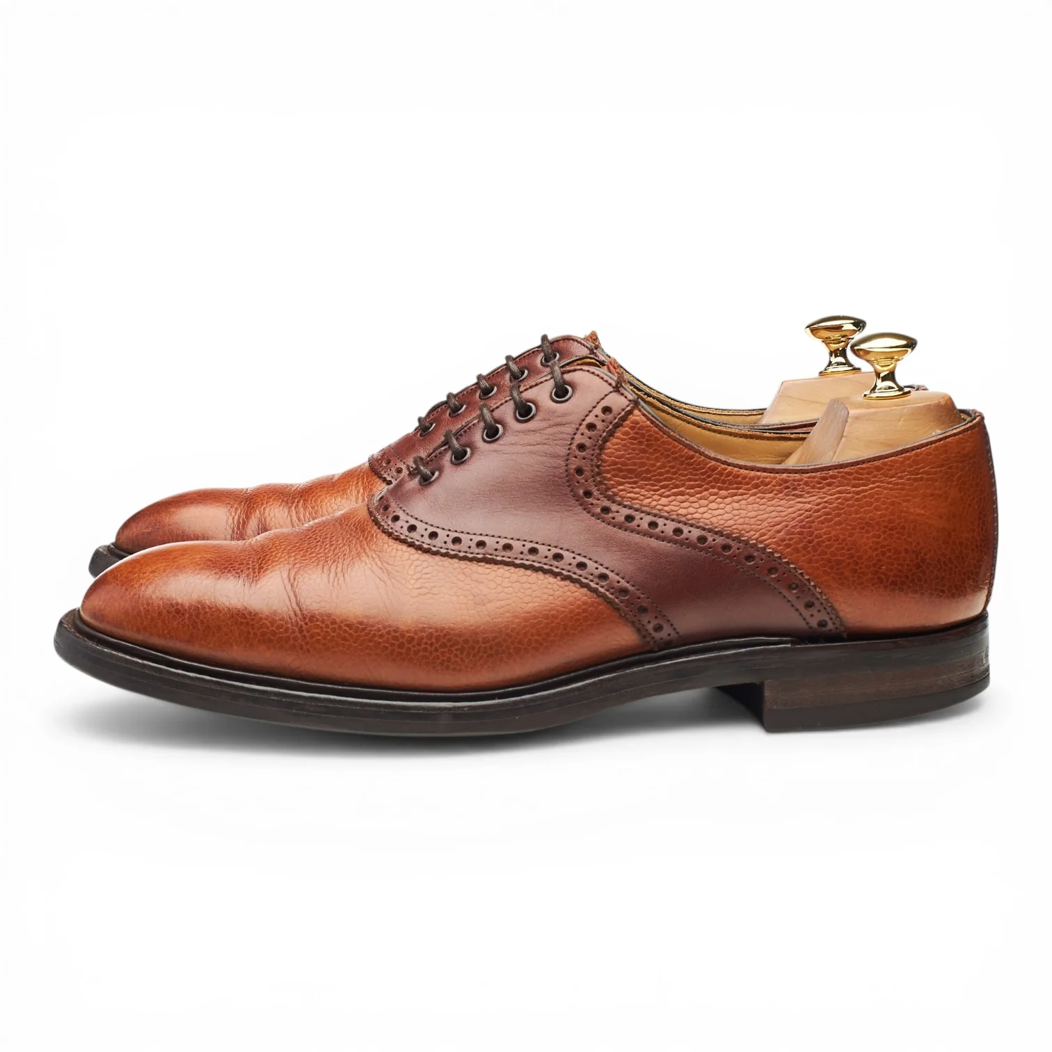 'George II' Tan Brown Grain Leather Saddle Oxford UK 9.5 F - Image 3