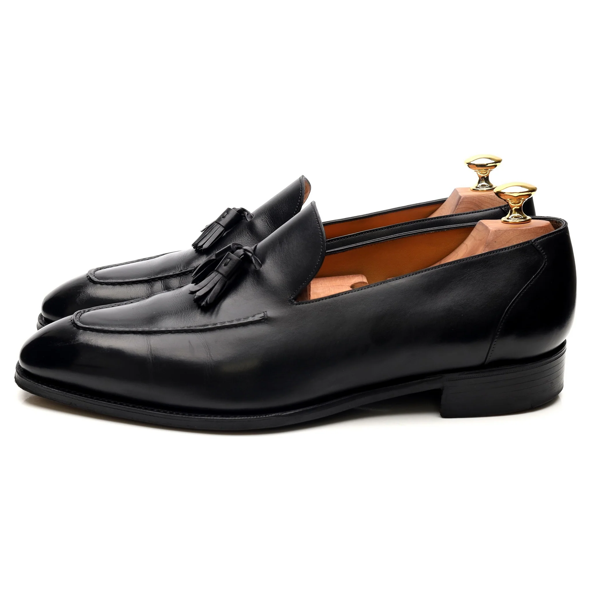 'Corniche' Black Leather Tassel Loafers UK 9.5 F - Image 2